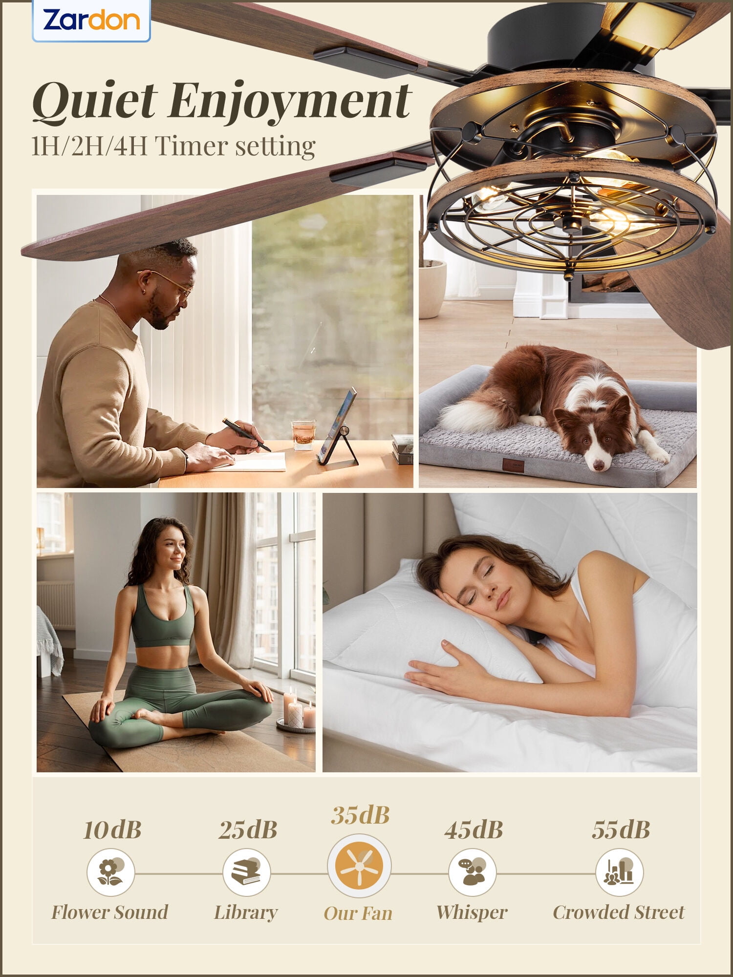 Zardon 52 in Ceiling Fan with Light and Remote Control, Brushed Nickel Finish, 6-Speed DC Motor, Reversible Blades (52 in) upt6i