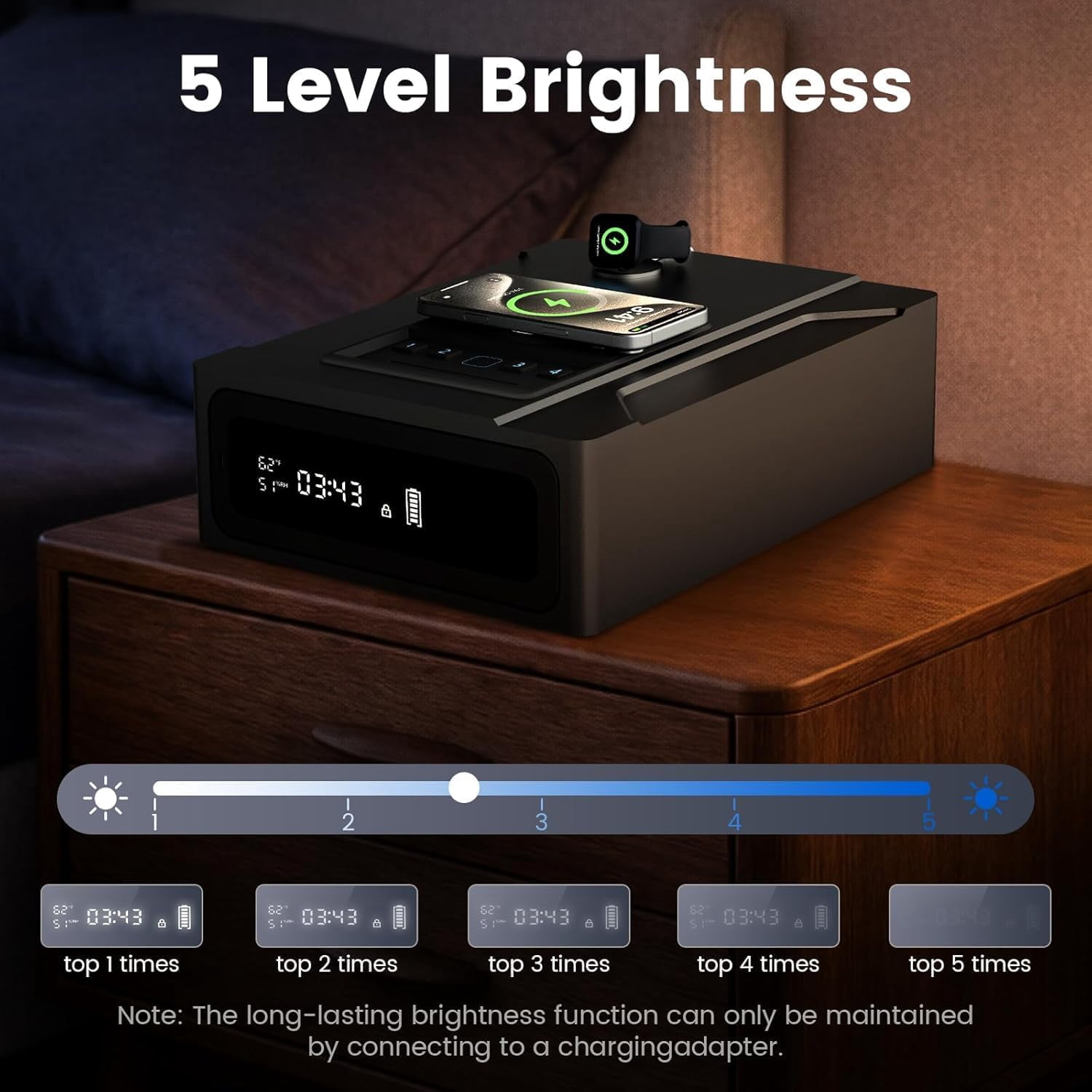 XDeer Biometric Smart Safe with Wireless Charging and Digital Clock (Black, 12.59 in x 10.2 in x 3.93 in) 2fhlj