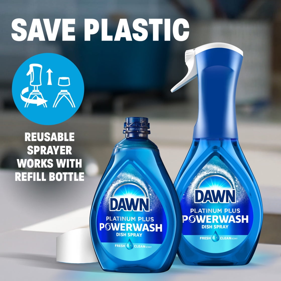 Dawn Powerwash Dish Spray, Grease-Removing Dishwashing Liquid, Fresh Scent (1 Starter Kit, 16 fl oz) b3z3p