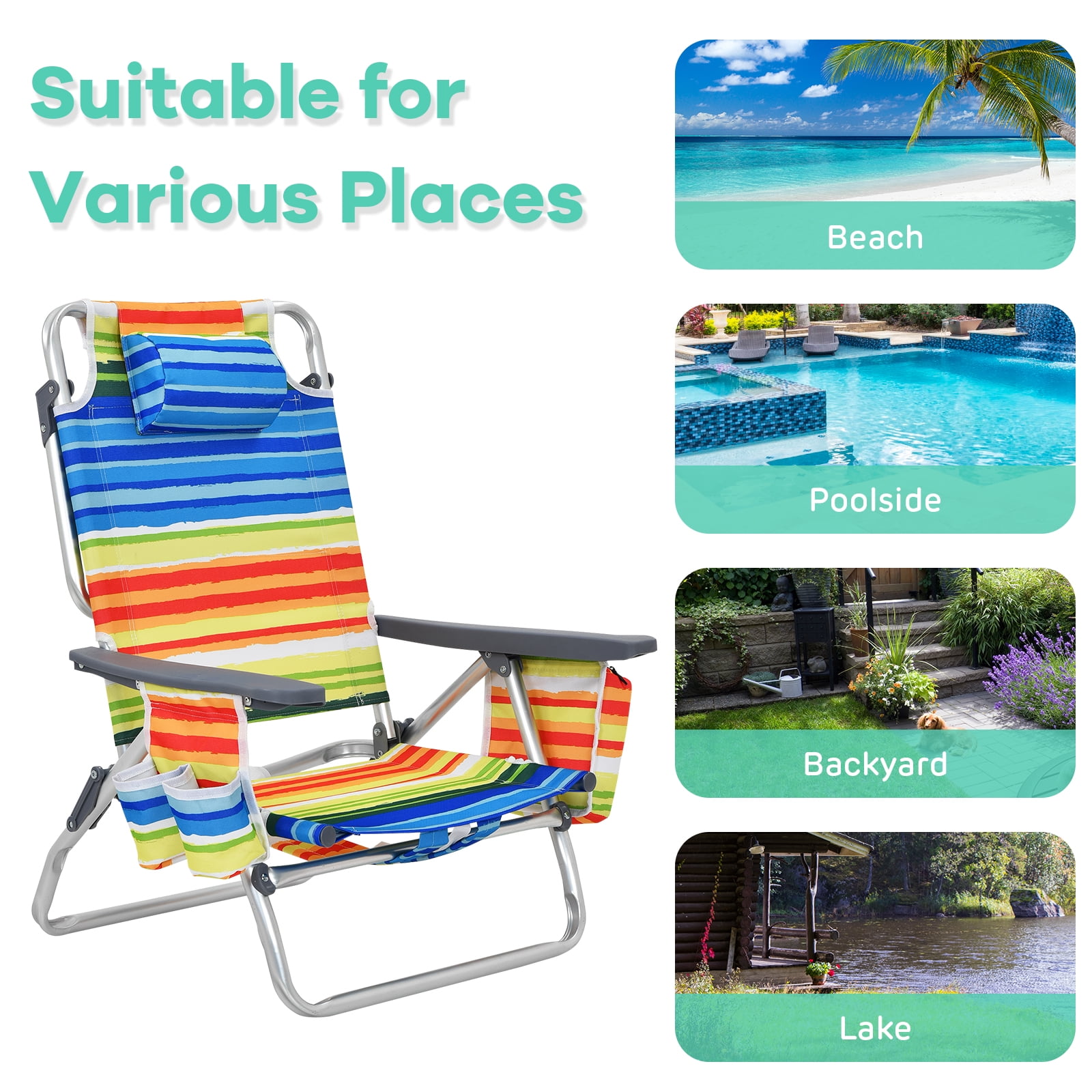 Patiojoy 2-Pack Folding Beach Chair with Cup Holder and Headrest (Yellow, 2-Pack) hpgy0