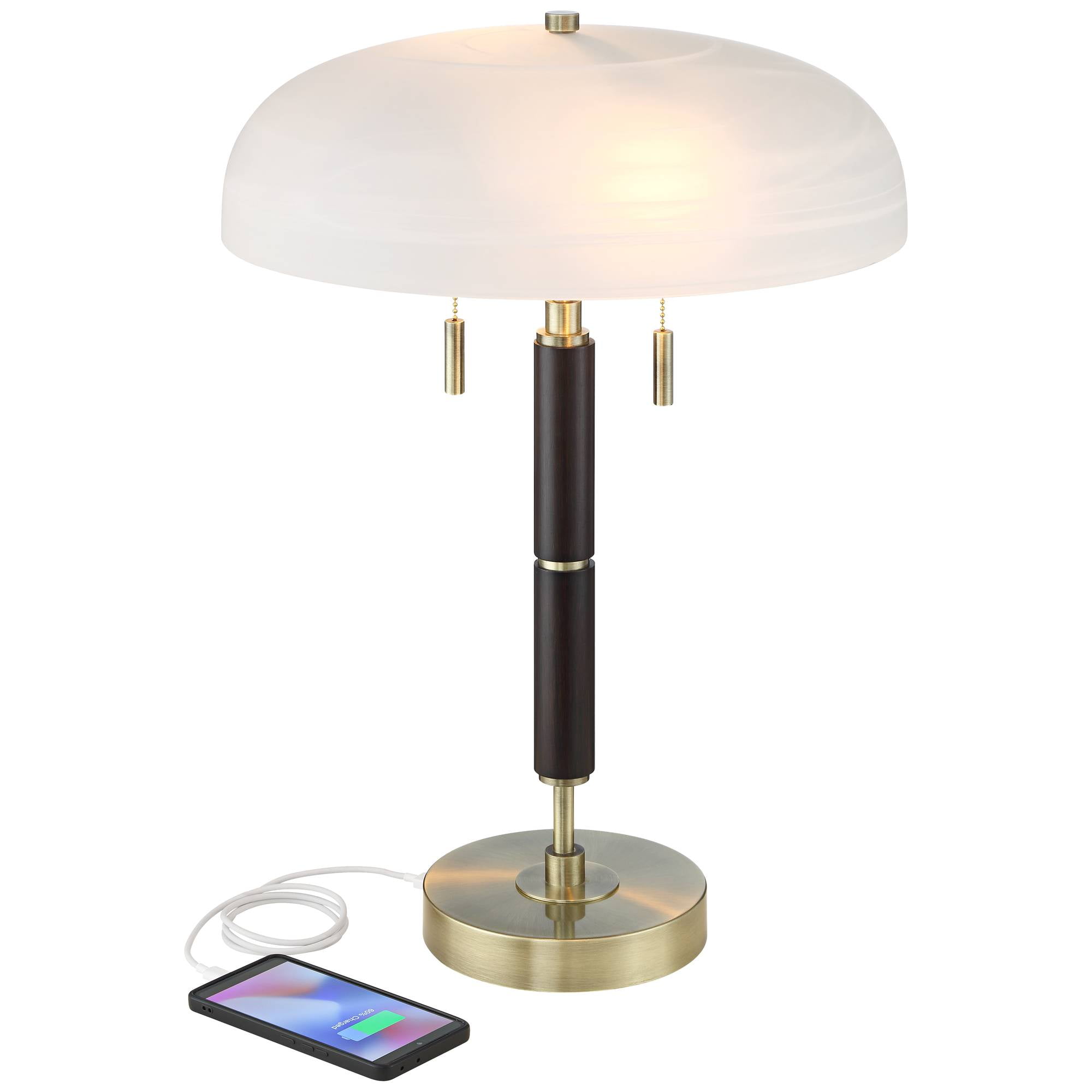 Possini Euro Design Wyndham Mid Century Modern Desk Lamp with Dual USB Ports (Black, 23 in) 8wyk4