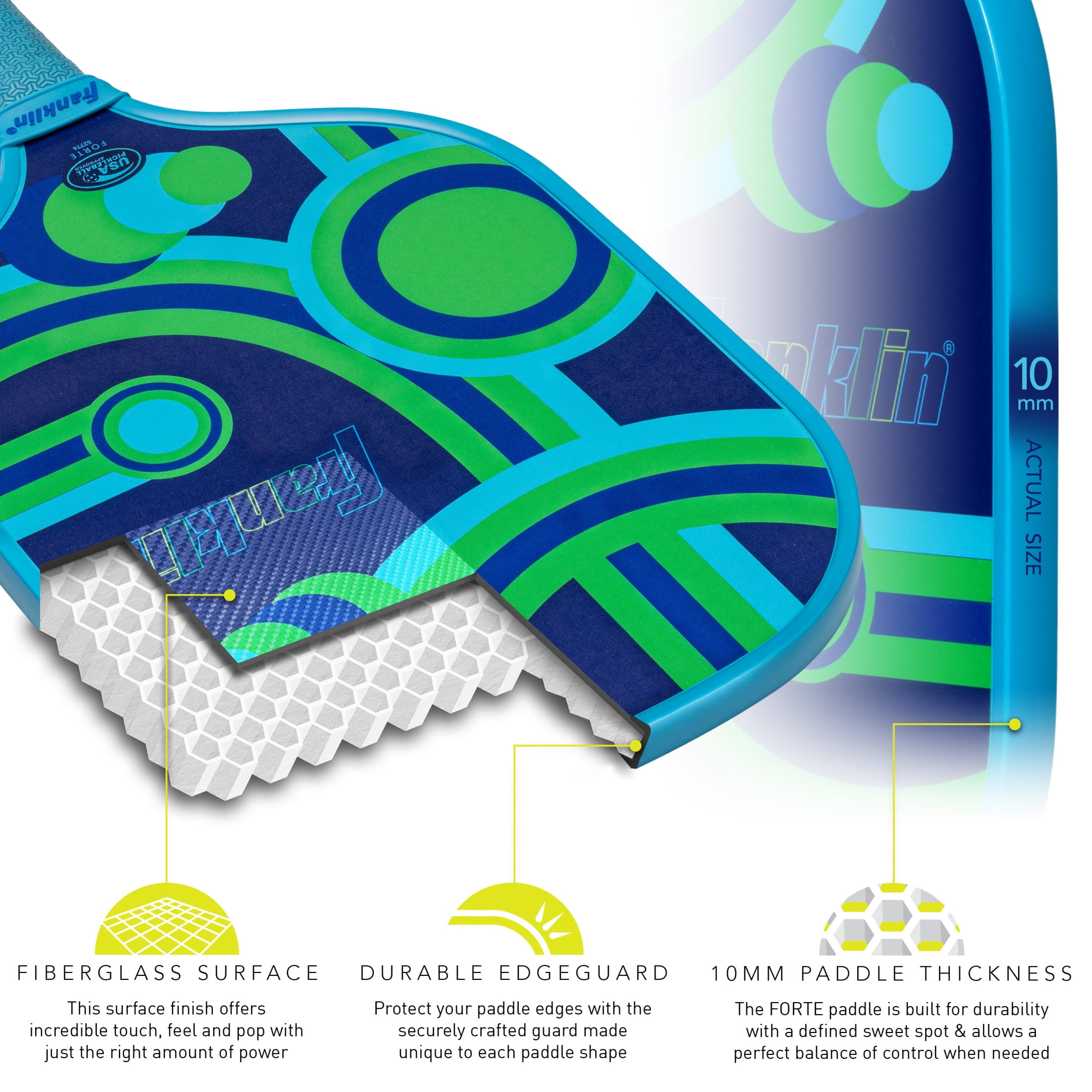 Franklin Sports Kids Pickleball Paddle, Junior Series Lightweight Racket for Youth Players (Blue, 15.7 in x 7.8 in) mfdy0