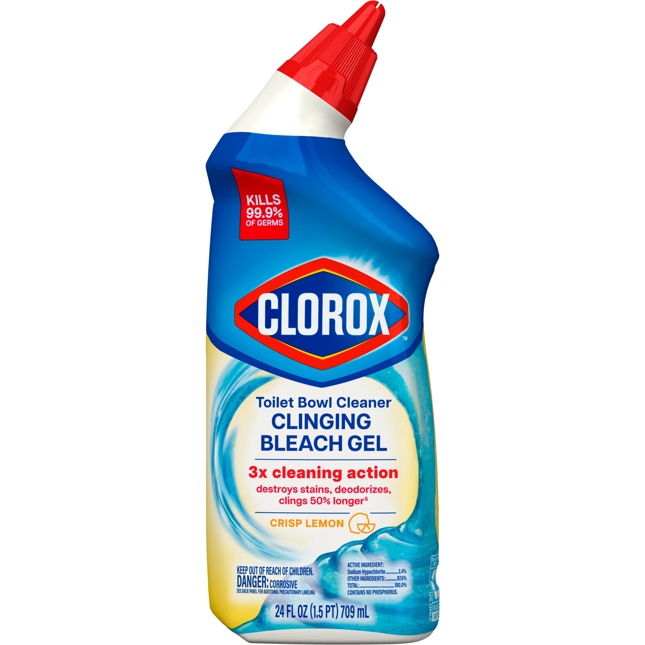 Clorox Toilet Bowl Cleaner Clinging Bleach Gel, Deep Cleaning & Deodorizing, Crisp Lemon (24 fl oz) 6svp3