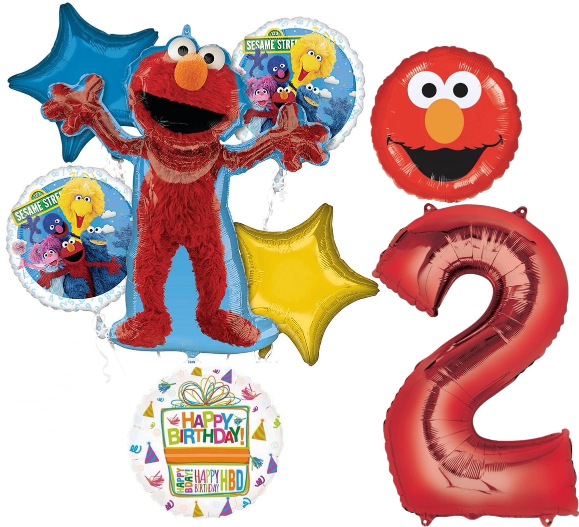 Anagram Sesame Street Elmo 2nd Birthday Party Balloon Bouquet Decoration Set (8 Piece) daio5