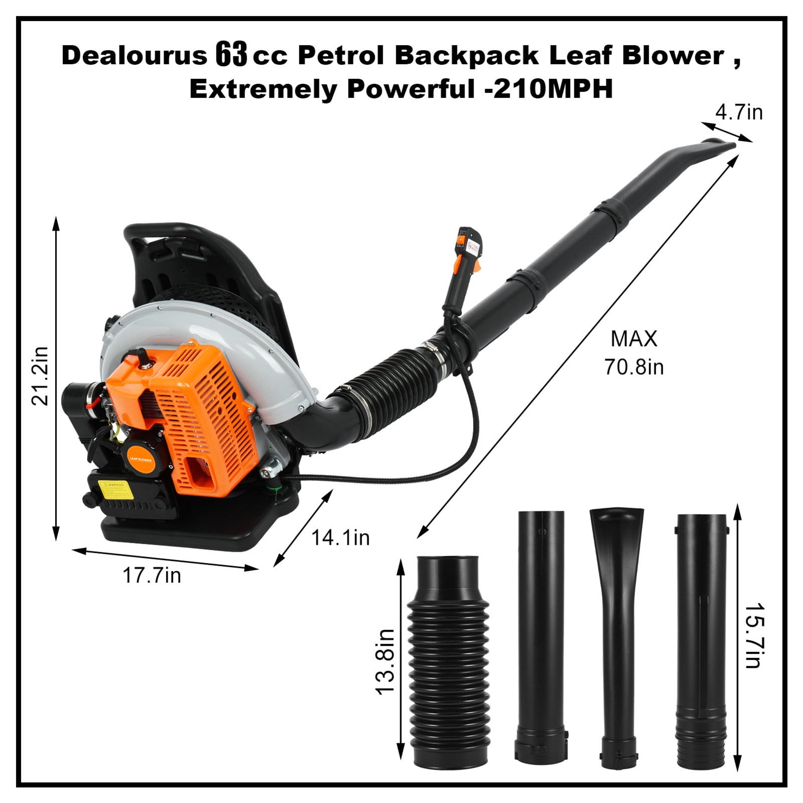 JNXYL EB650 63CC Gas Backpack Leaf Blower, Commercial Grade 2-Stroke Engine, 665 CFM High-Velocity Airflow (Orange, 63CC) wl5aw