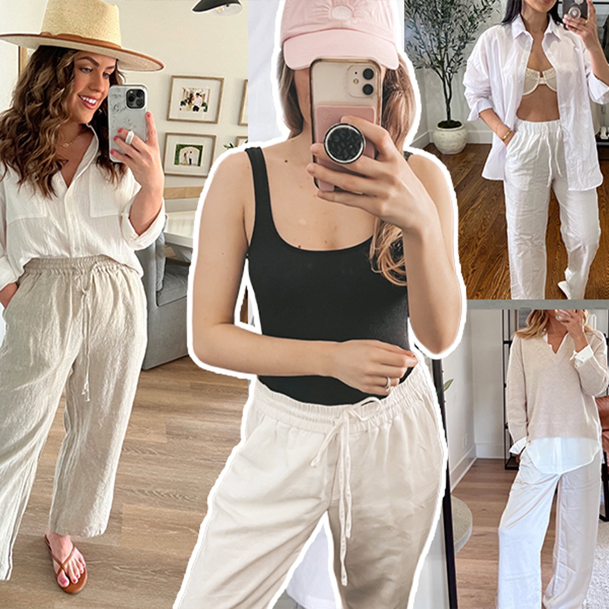 Temofon Women's Wide Leg Linen Pants Casual Summer Palazzo Trousers with Pockets and Drawstring (Beige, L) wuxc6