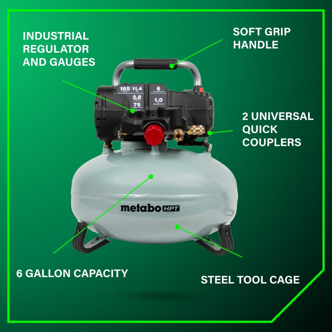 Metabo HPT Pancake Air Compressor, Oil-Free High-Efficiency Motor (6 Gallon) 2falj