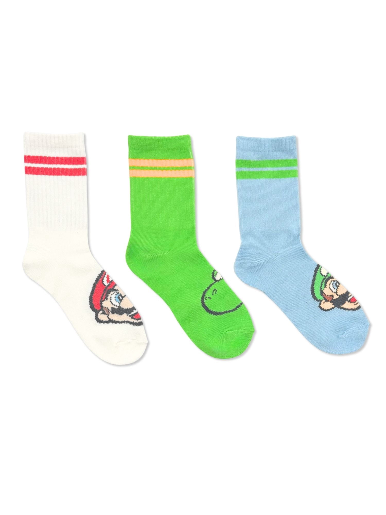 Super Mario Boys Mid-Crew Socks, Comfortable Athletic Footwear (Multi-Color, 3-Pack) jkf81