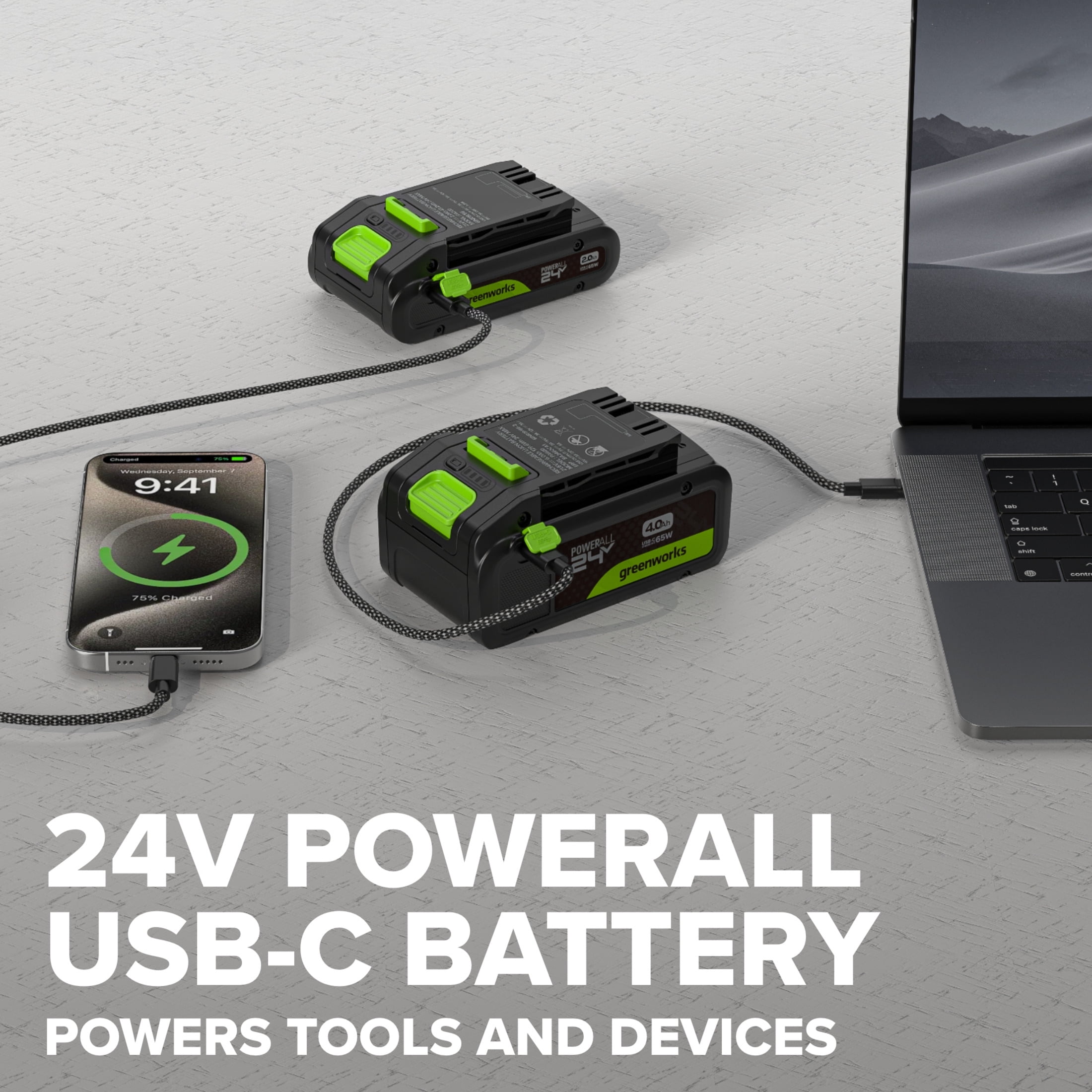 Greenworks PowerAll 24V Brushless 12 in String Trimmer with 3.0 Ah USB-C Battery and Charger (12 in) gd83u