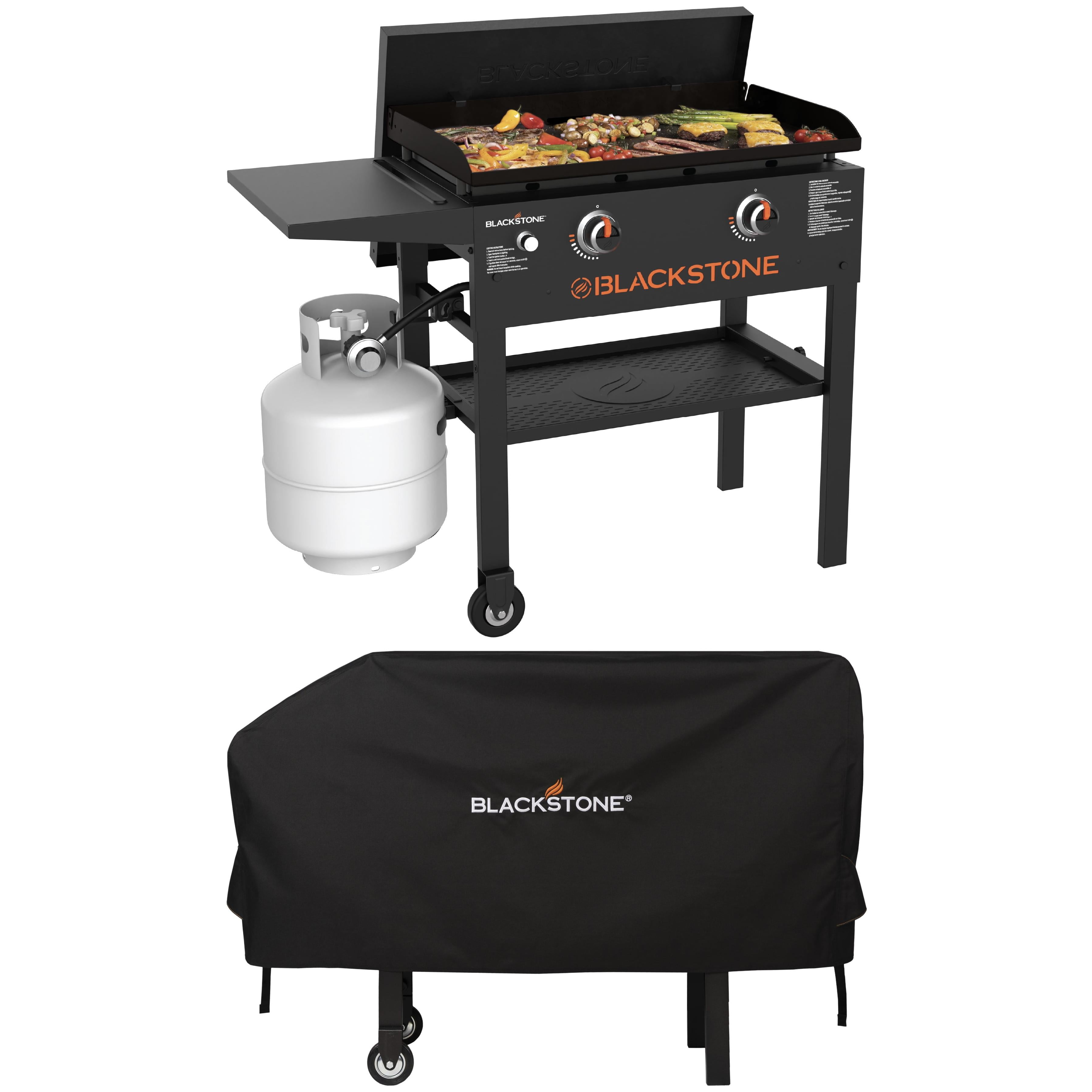 Blackstone Original 2-Burner 28 in. Propane Omnivore Griddle with Hard Cover and Protective Soft Cover (Black, 524 sq. in.) 6po9j