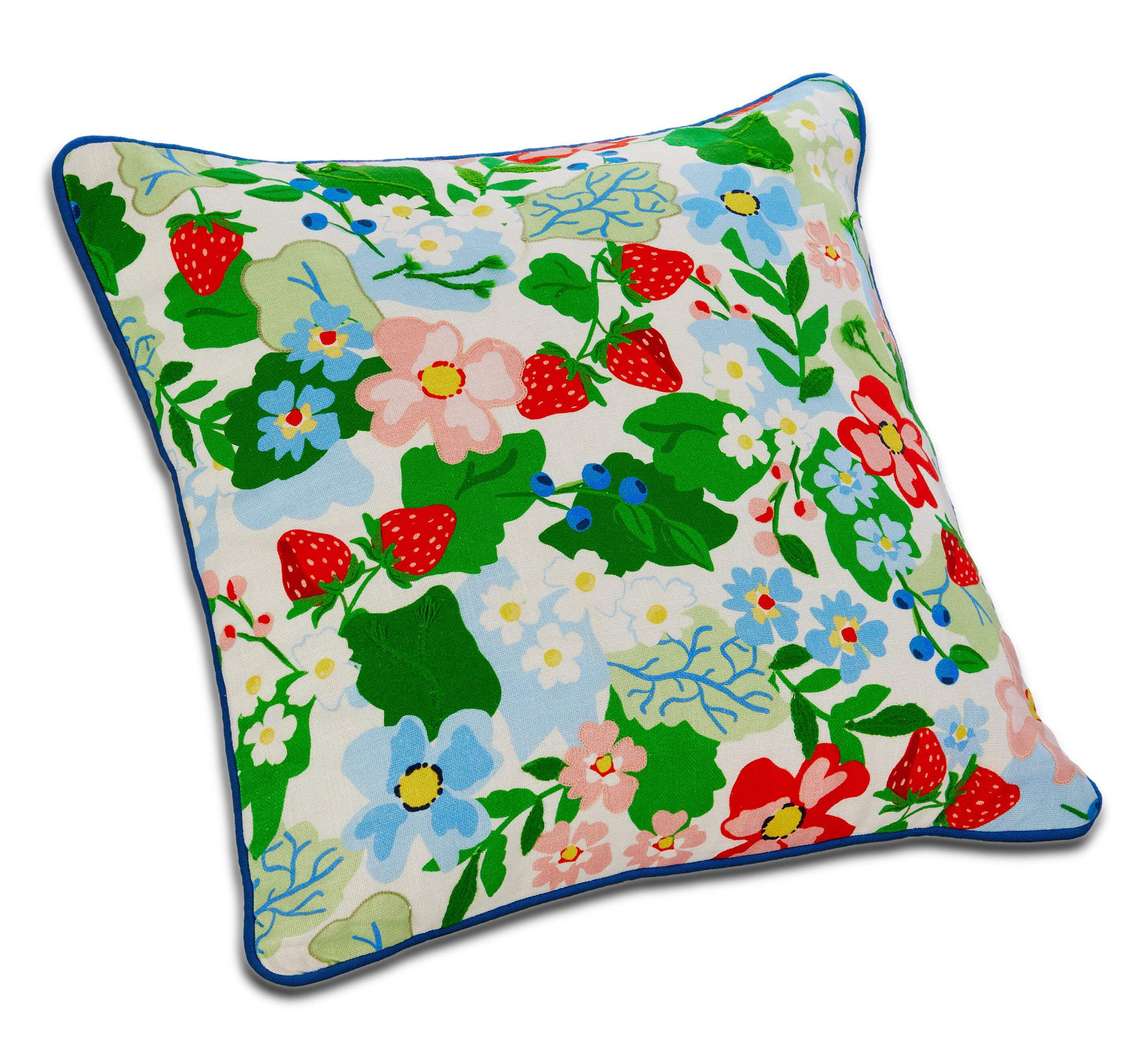RAZ Imports Blooming Flowers and Berries Decorative Throw Pillow (Blue, 18 in x 18 in) dhnoe