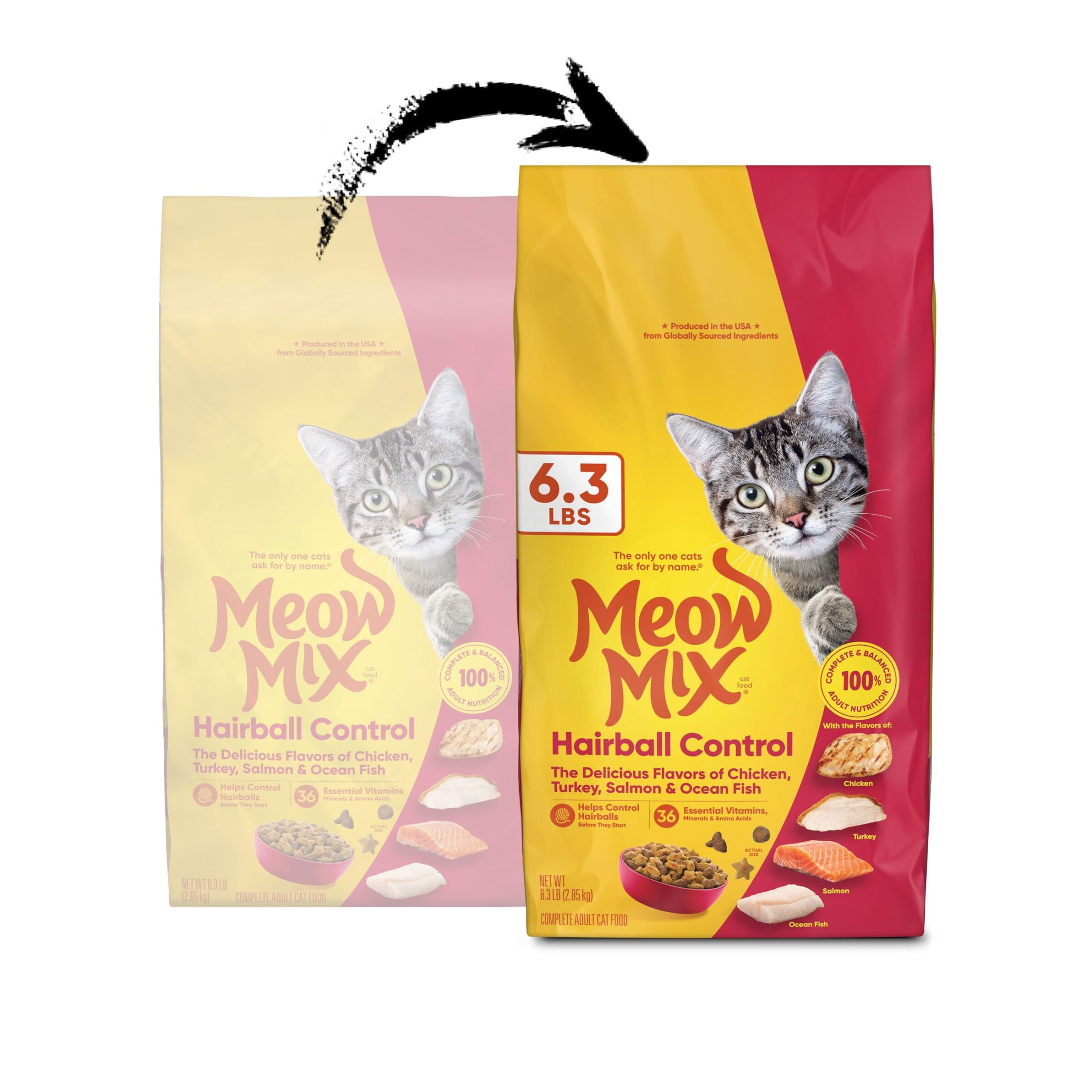 Meow Mix Hairball Control Dry Cat Food for Adult Cats (Chicken, Turkey, Salmon, Ocean Fish, 6.3 lb) vq7wf
