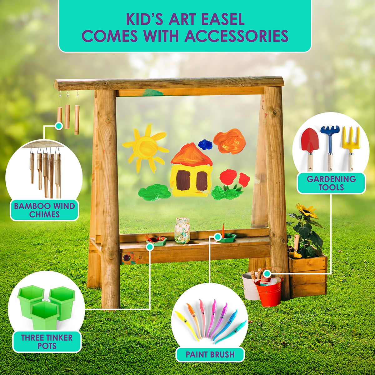 Plum Discovery Wooden Sandpit for Kids with Protective Cover and Groundsheet (59 in x 59 in x 7 in) xt1cb