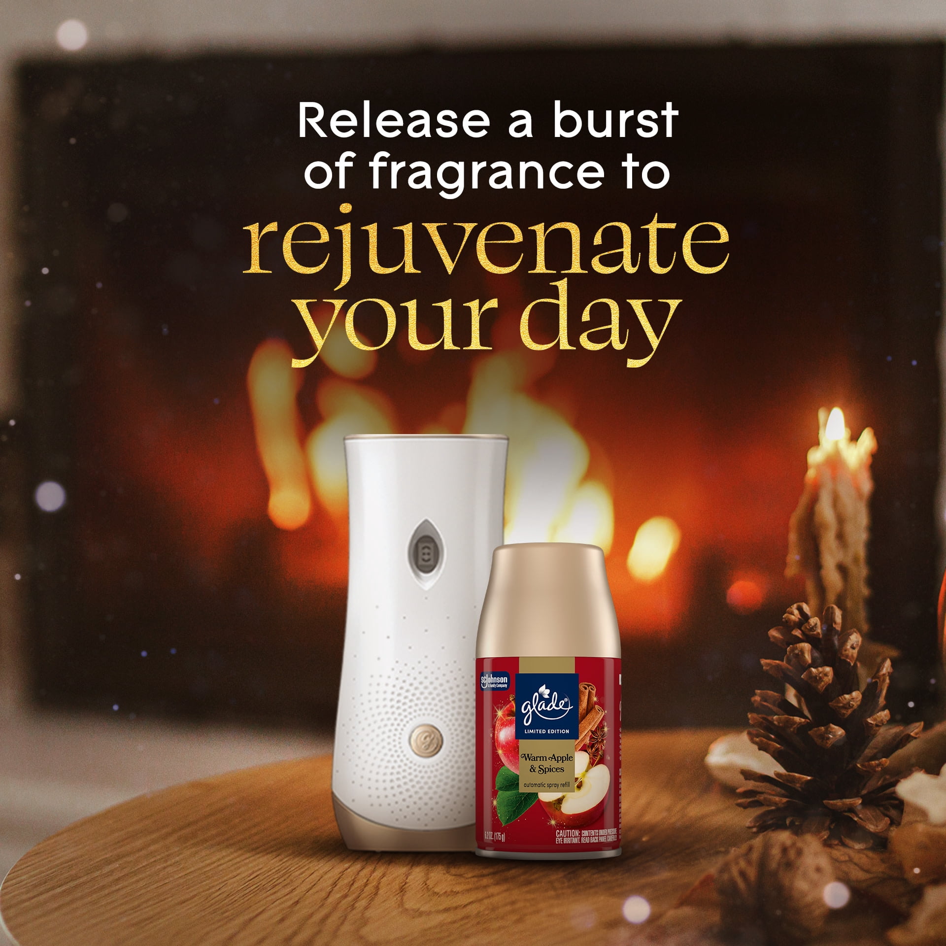 Glade Automatic Spray Air Freshener Refill, Warm Apple & Spices, Long-Lasting Fragrance (6.2 oz, 2 Count) 98xa4