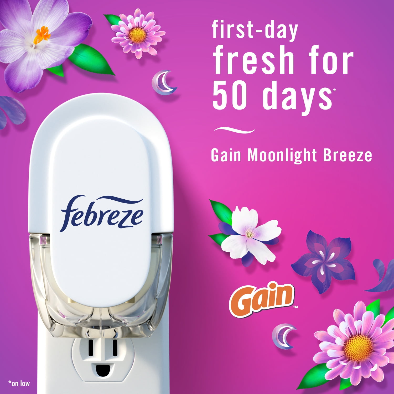 Febreze Fade Defy Plug In Air Freshener Refill, Odor-Fighting Scented Oil, Gain Moonlight Breeze (2 Pack, 0.87 fl oz each) 3gcb7