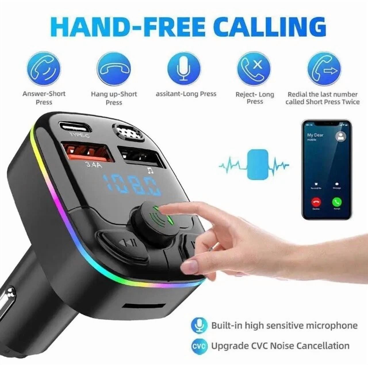 Knack Bluetooth 5.0 Wireless FM Transmitter Car Adapter with USB PD Fast Charger and Hands-Free Calling (1 Pack) 7w4rc