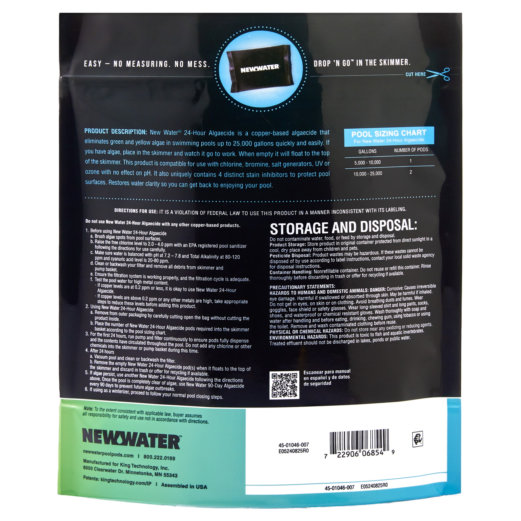 New Water Algaecide Pool Pods Dry Concentrated Algae Control (2-Pack, 12 oz) 2azji