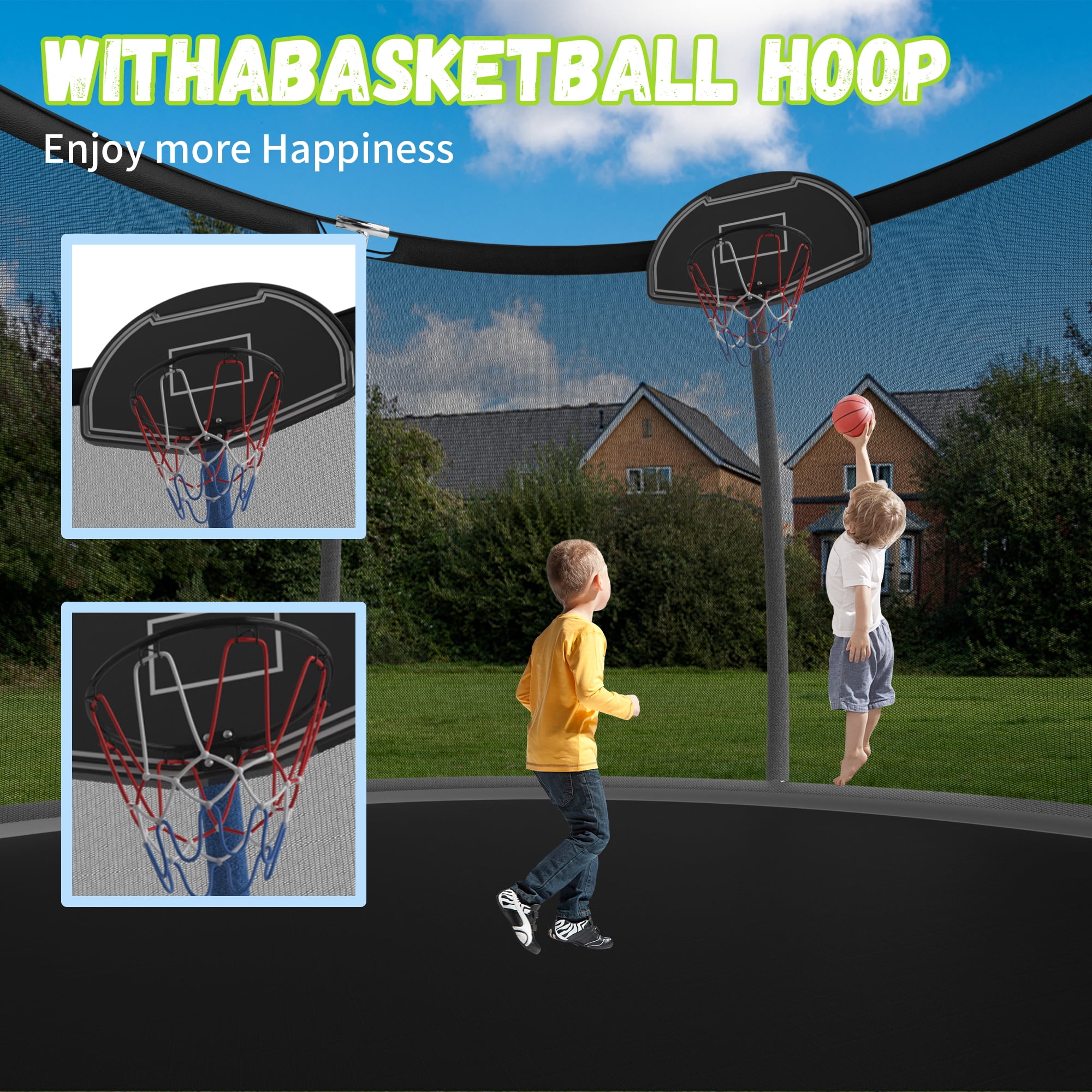 Shengchao Trade 14ft Trampoline with Safety Enclosure Net and Basketball Hoop (Black, 14 ft) akja5