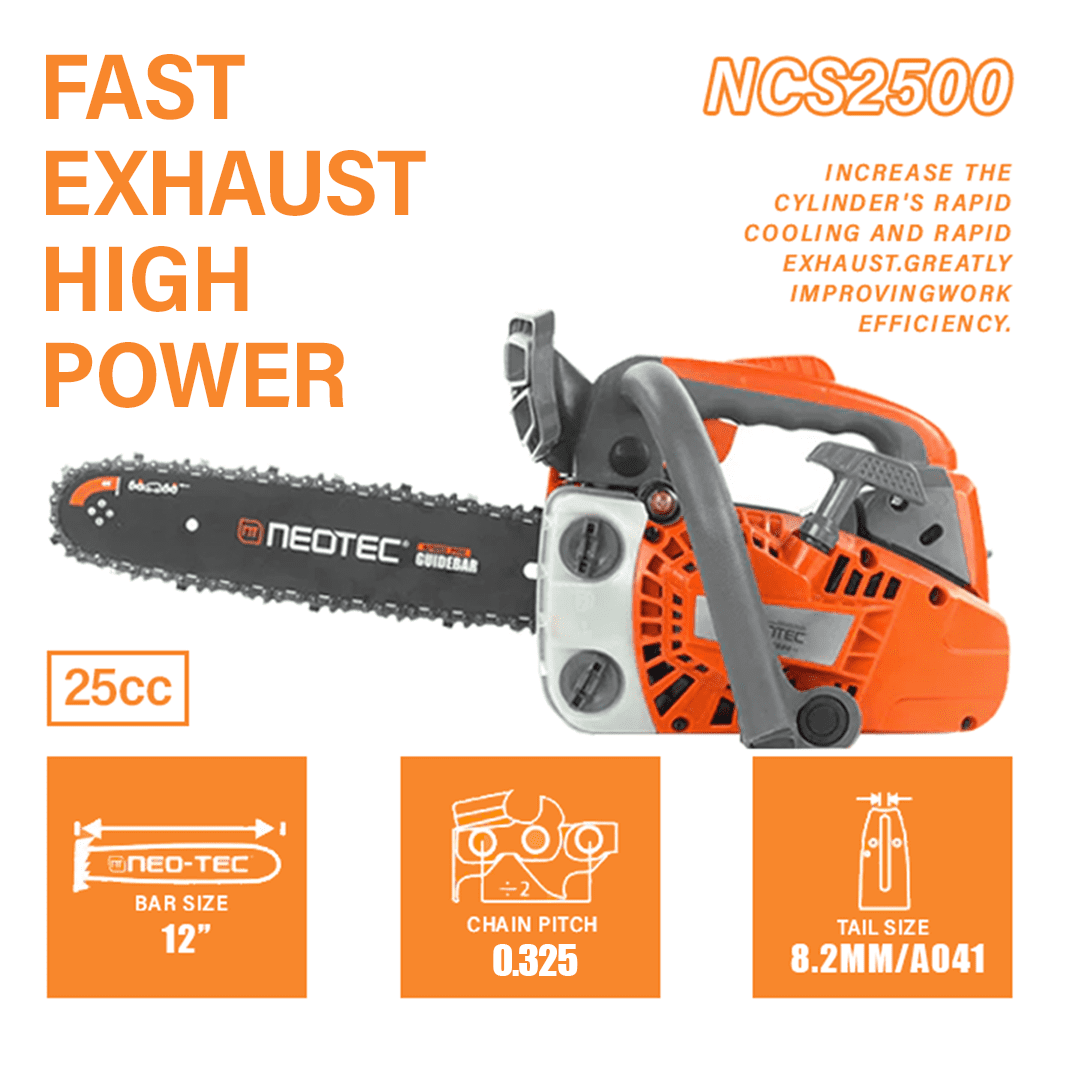 Neotec 25.4cc Gas Powered Top Handle Chainsaw for Tree Pruning and Wood Cutting (Grey, 12 in) 08fsn