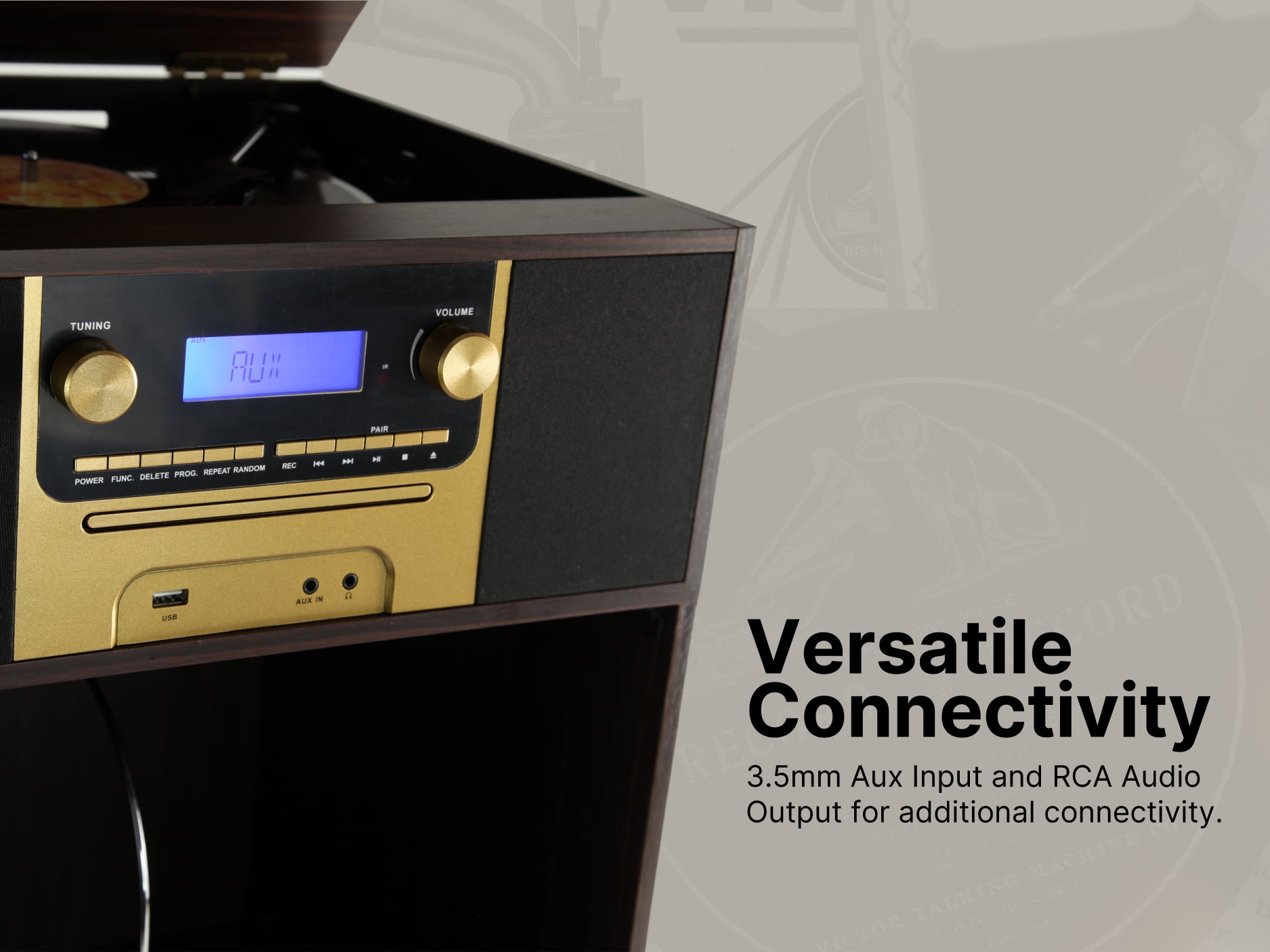 Victor Boyleston 7-in-1 Bluetooth Wireless Turntable Music Center with USB Speakers (Mahogany, 1 Unit) r8x5i