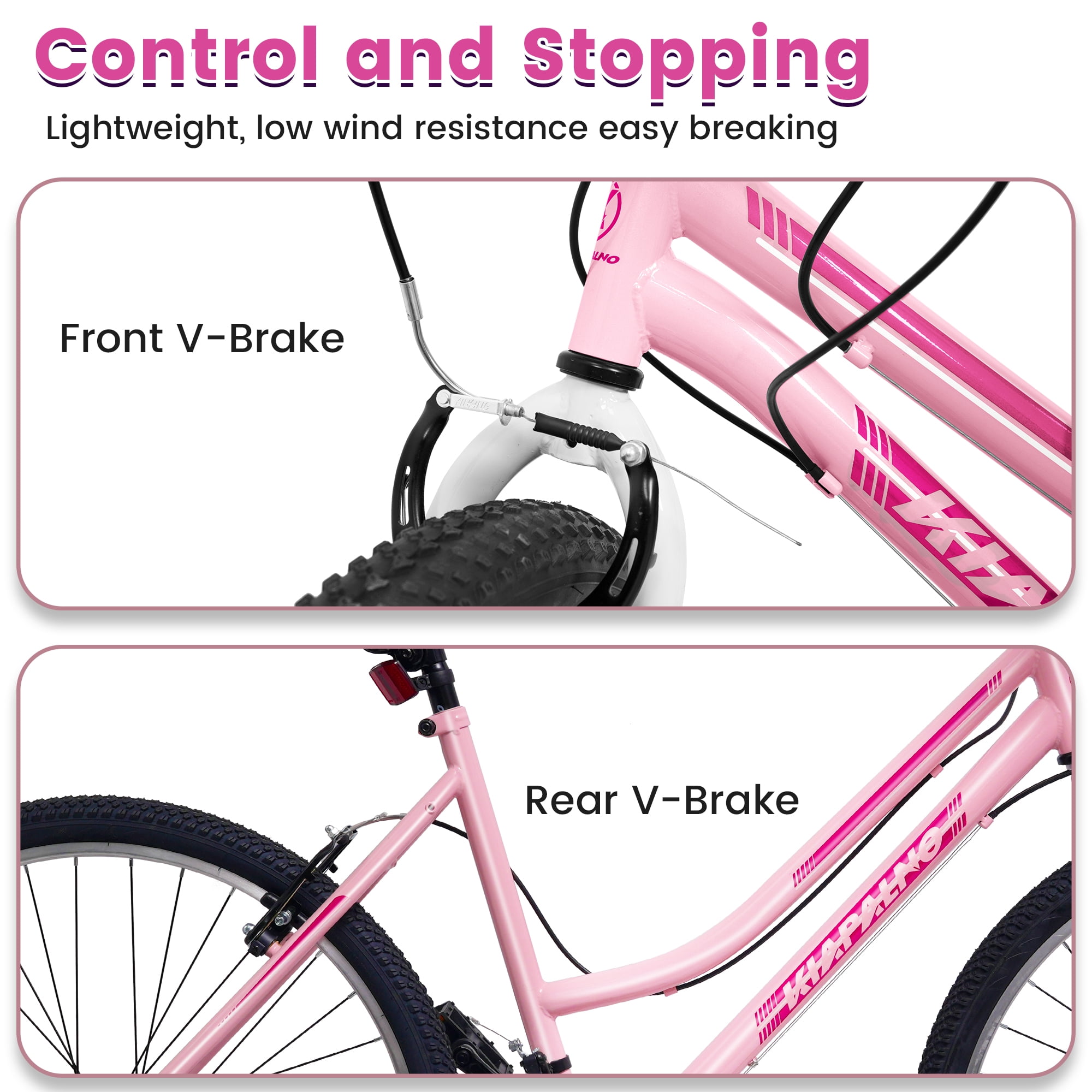 Ecarpat 24 Inch Mountain Bike for Women and Girls, 21-Speed Commuter Bicycle with Carbon Steel Frame (Pink, 24 in) oj64n - Image 4