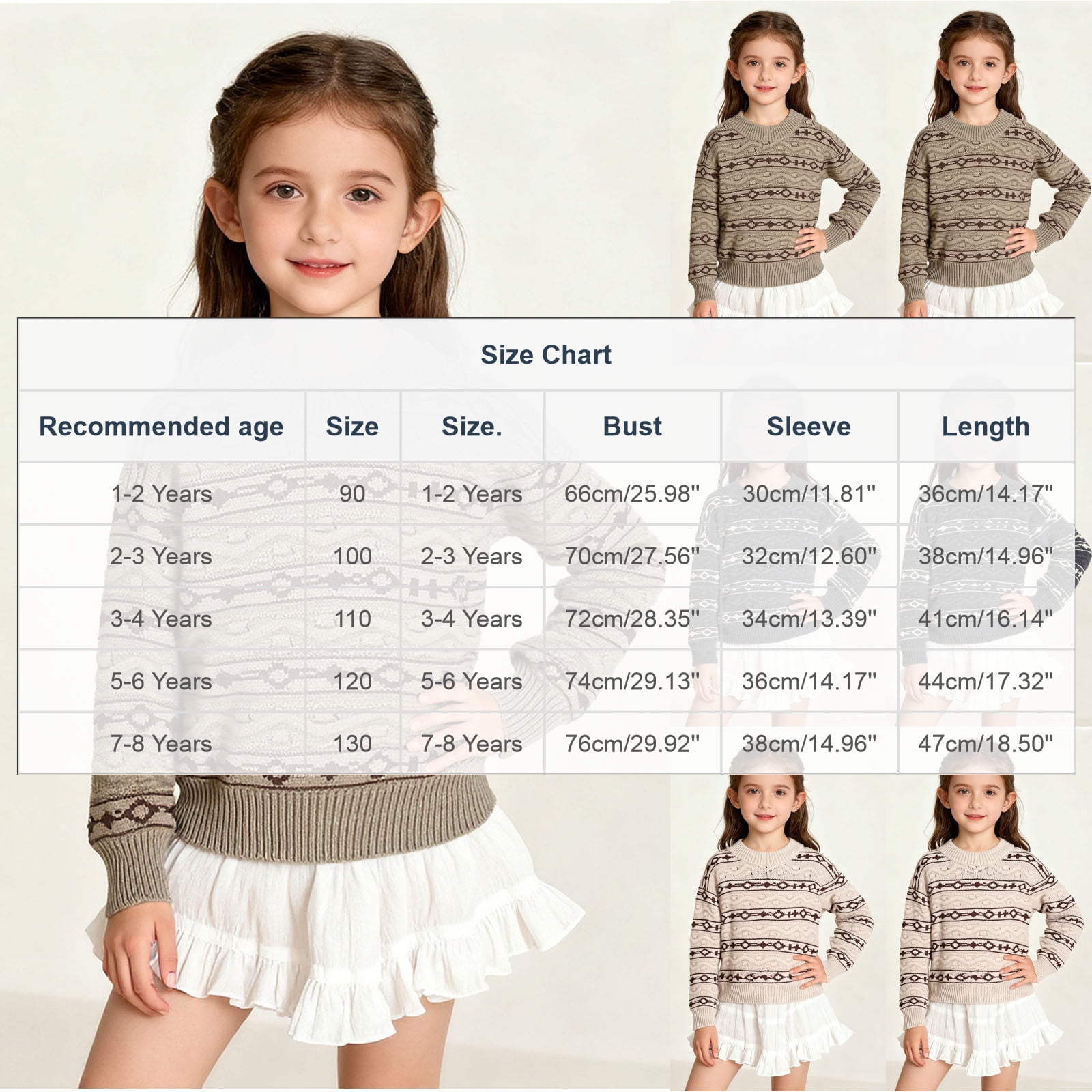 YHAJDS Kids Knitted Cable Sweater Striped Long Sleeve Pullover (Beige, 6-7 Years) uy1ov