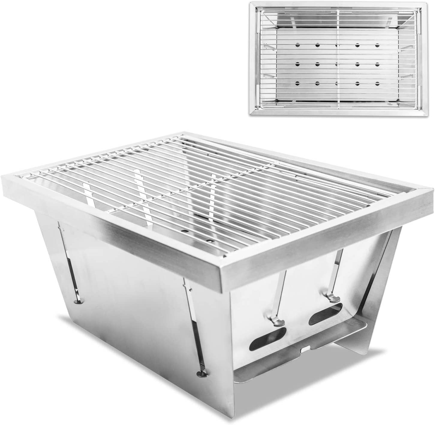 Dazone Charcoal Foldable Outdoor Grill, Portable Stainless Steel BBQ Stove (Silver, 7.50 in) a6v80