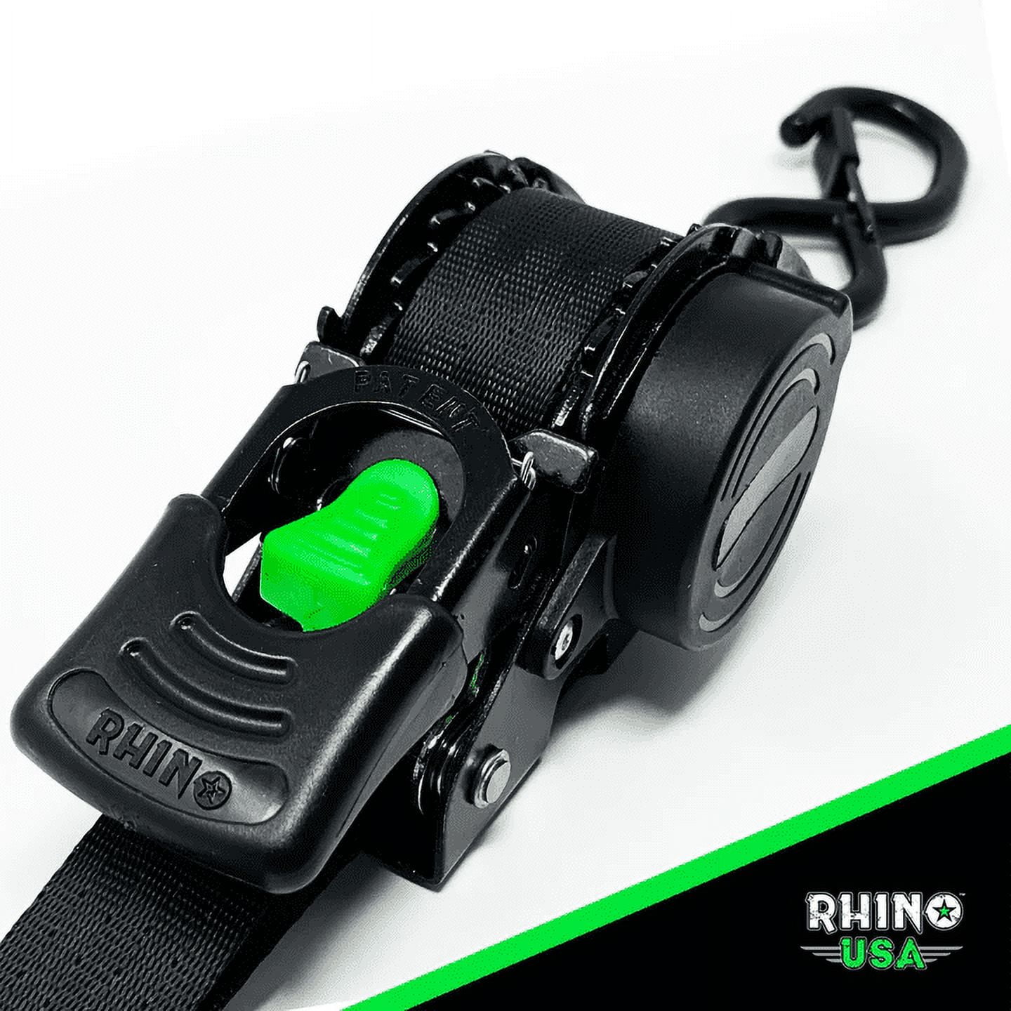 Rhino USA Retractable Ratchet Straps, Heavy-Duty Cargo Tie Downs with S-Hooks (Black, 2 Pack, 1 in x 10 ft) ekr0w