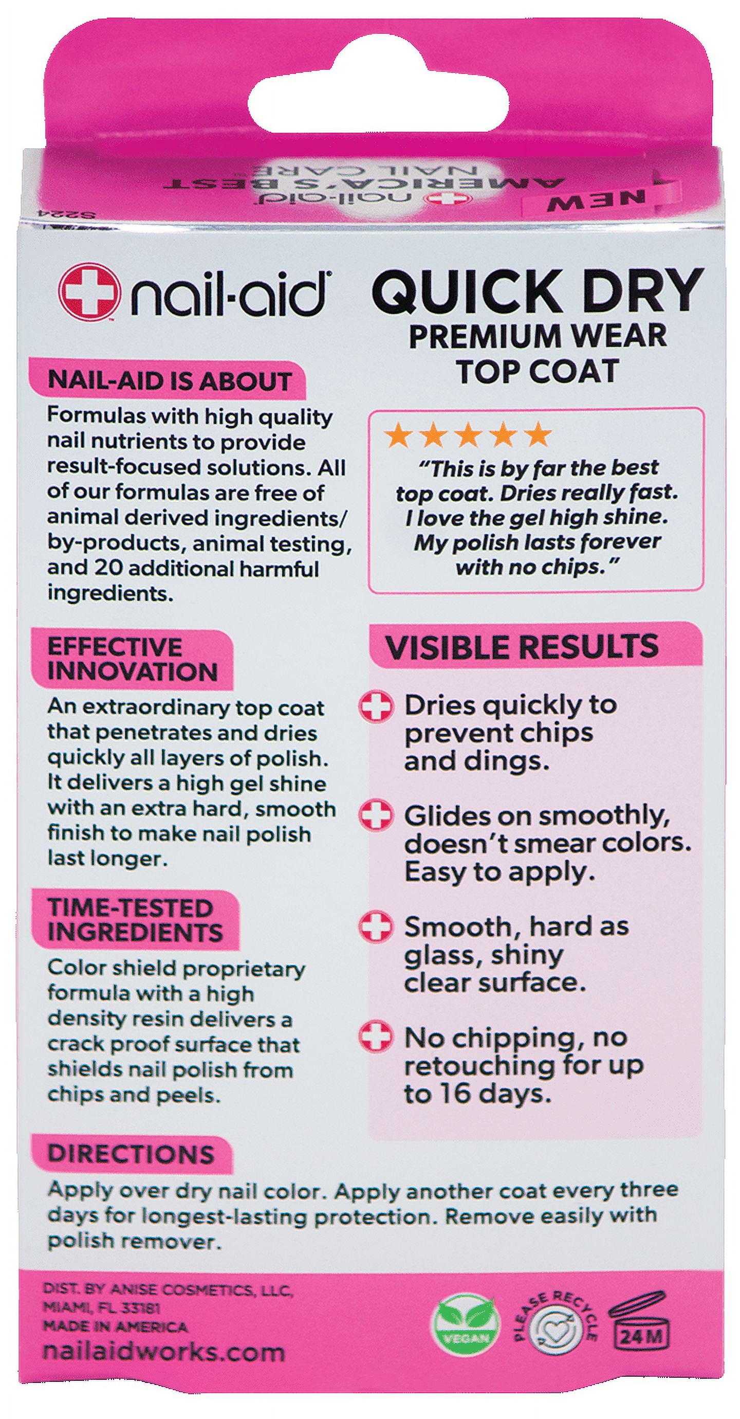 Nail-Aid Quick Dry Glass Shine Top Coat Long-Lasting Chip-Resistant Finish (Clear, 2 Pack, 0.5 fl oz) eivgc
