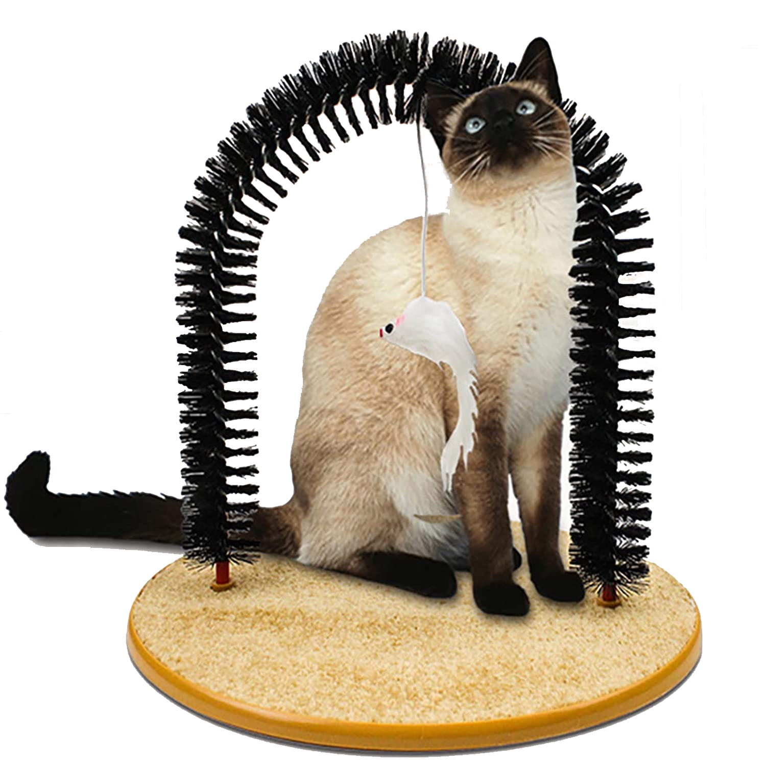 BEYCED Cat Self Groomer Arch with Scratching Pad and Hanging Toy (Black, 14 in x 12 in) xuruh