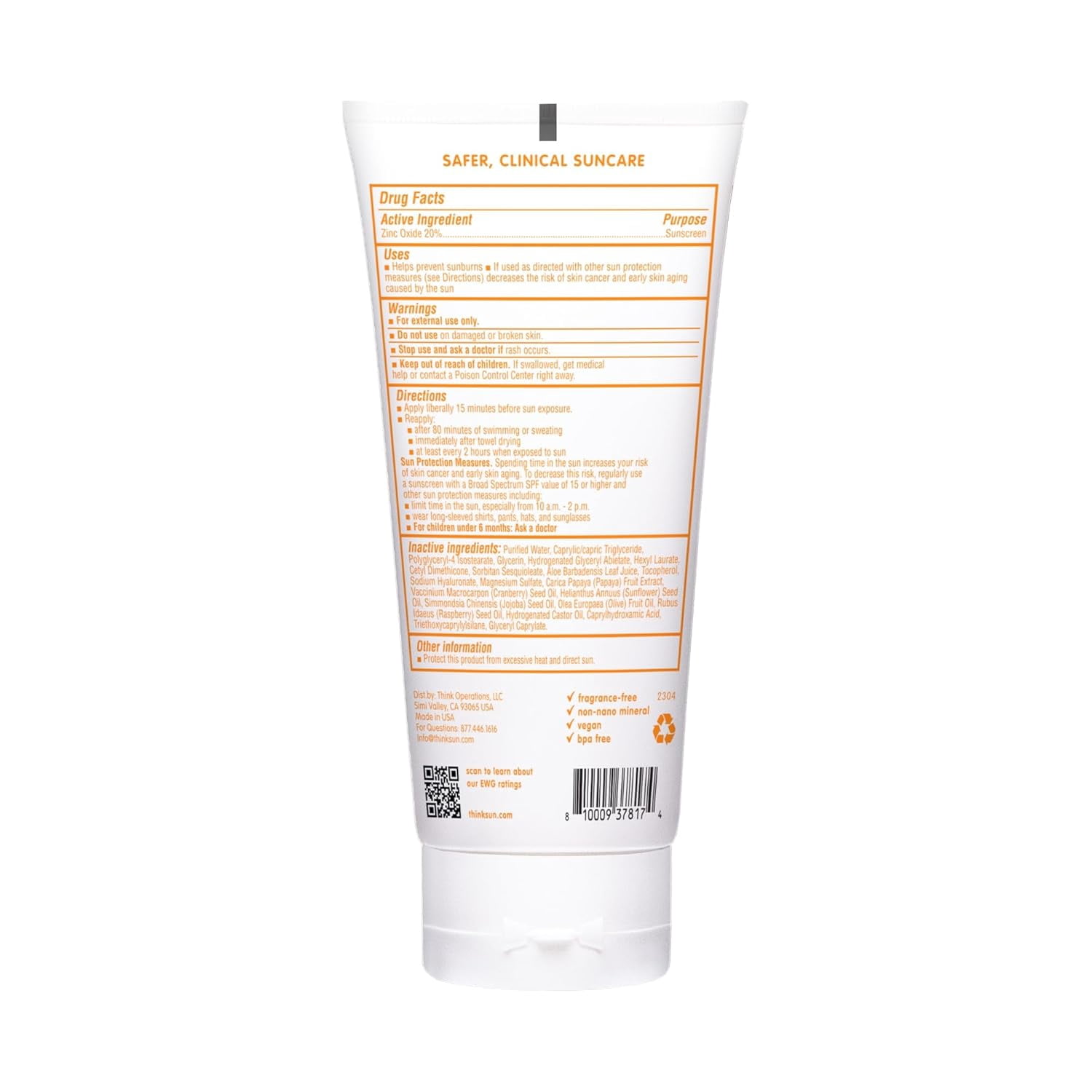 Thinkbaby Mineral Sunscreen SPF 30 Broad Spectrum UVA/UVB Protection (Clear, 6 fl oz) xpc59