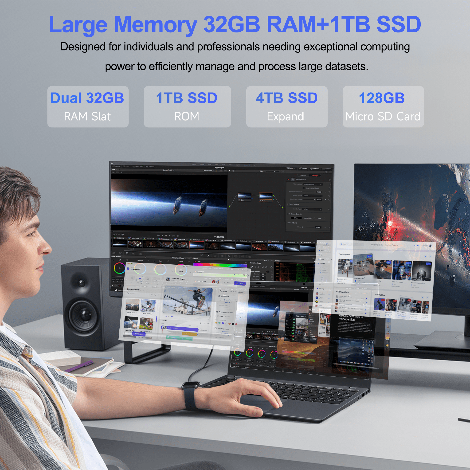 RNRUO 14 in Laptop Computer, 32GB RAM 1TB SSD, Intel Pentium Gold 6500Y, FHD 1080p Display, Windows 11 Pro, Dual 4K Output (Dark Gray, 14 in) hqk4p