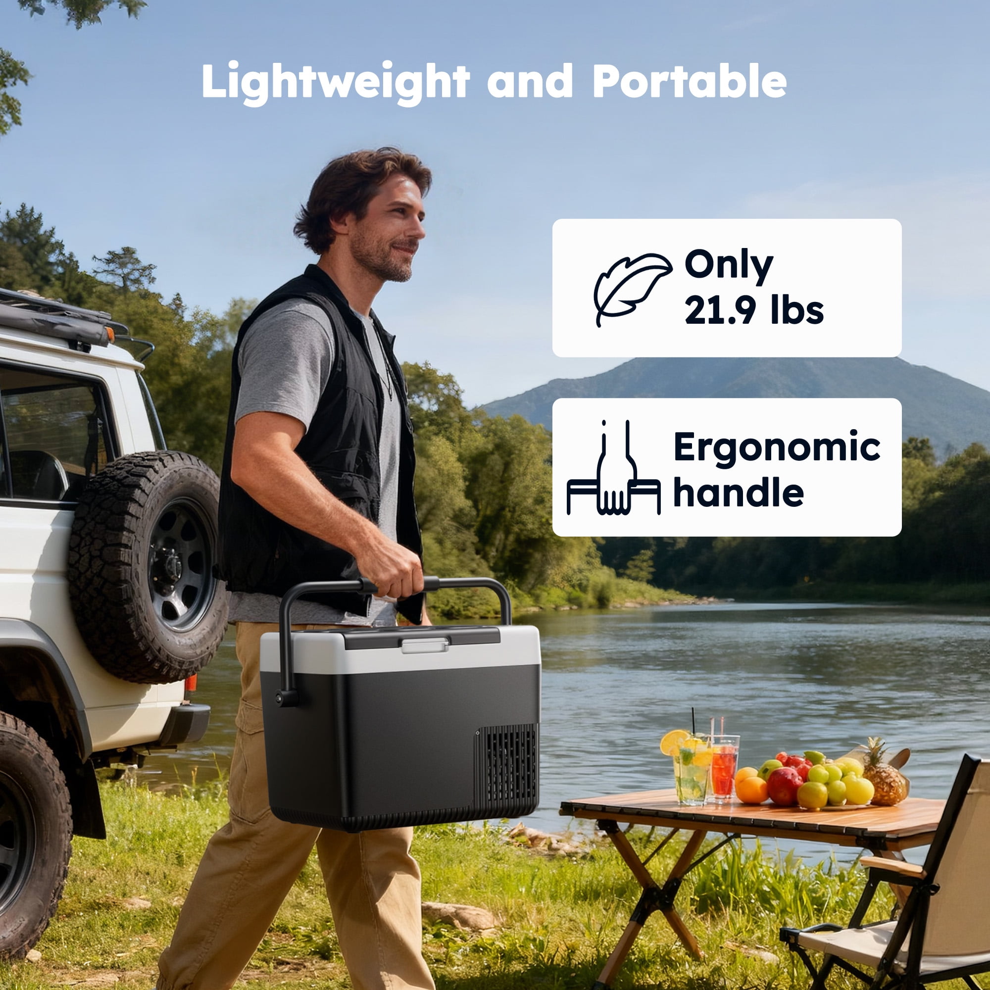 SIMZLIFE 12V Portable Car Refrigerator, Electric Cooler and Freezer for Camping and Travel (Black, 12 qt) 030x1
