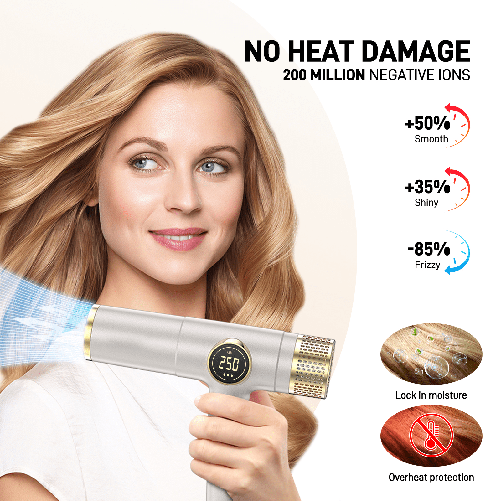 RACCOMB Professional Ionic Hair Dryer, High-Speed Salon Blow Dryer with 3 Attachments (Gold, 1 Unit) iiozx