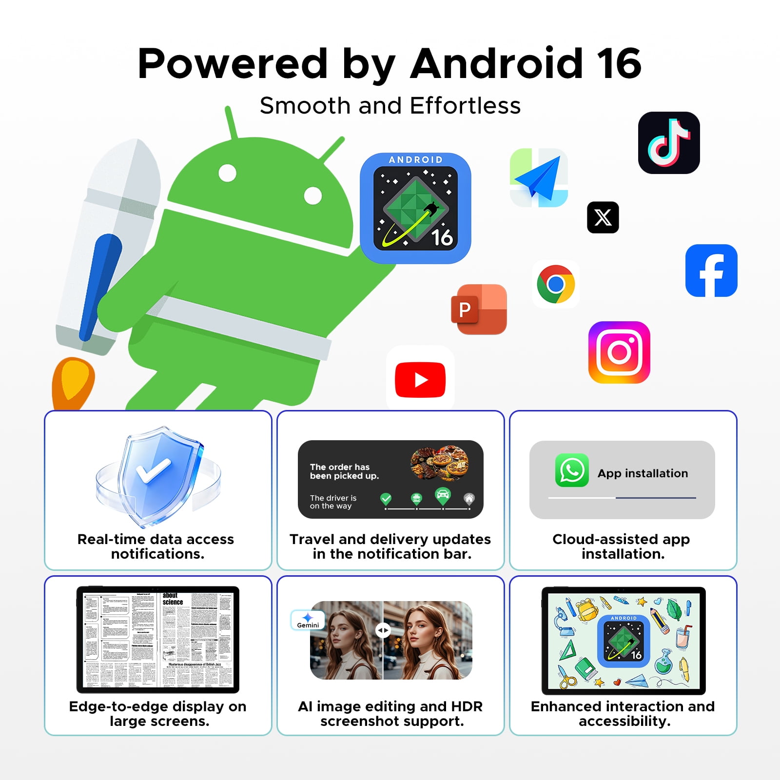 POCKAM P11 11-inch Android 16 Tablet with Gemini AI, 48GB RAM, 128GB Storage, Keyboard and Stylus Included (Blue, 11-inch) 32e9i