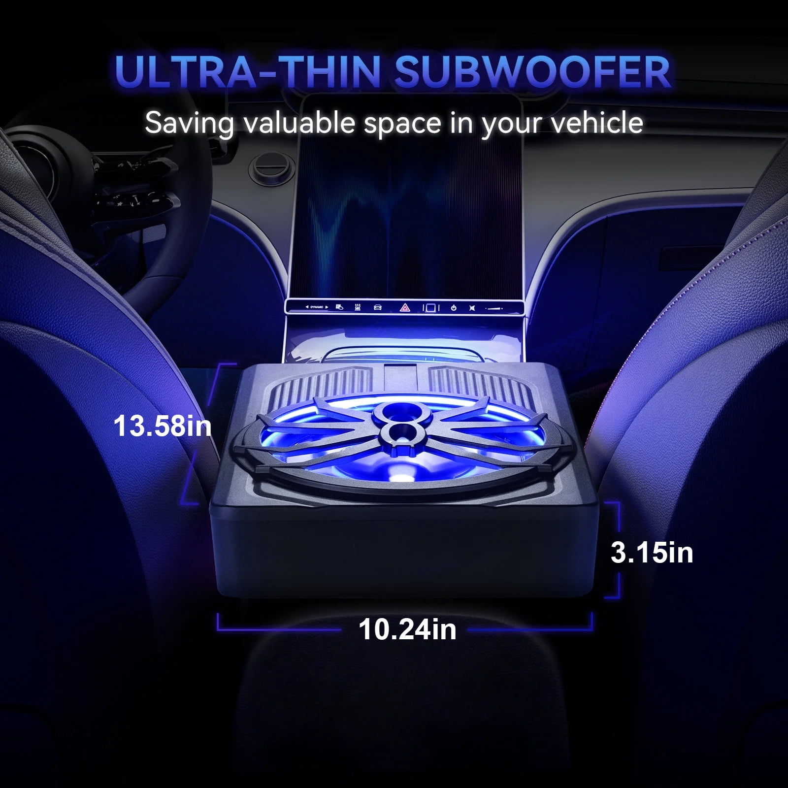 VIPQV 1200W Powered Car Subwoofer with APP Control and LED Lighting (Black, 10 in) 9vkue