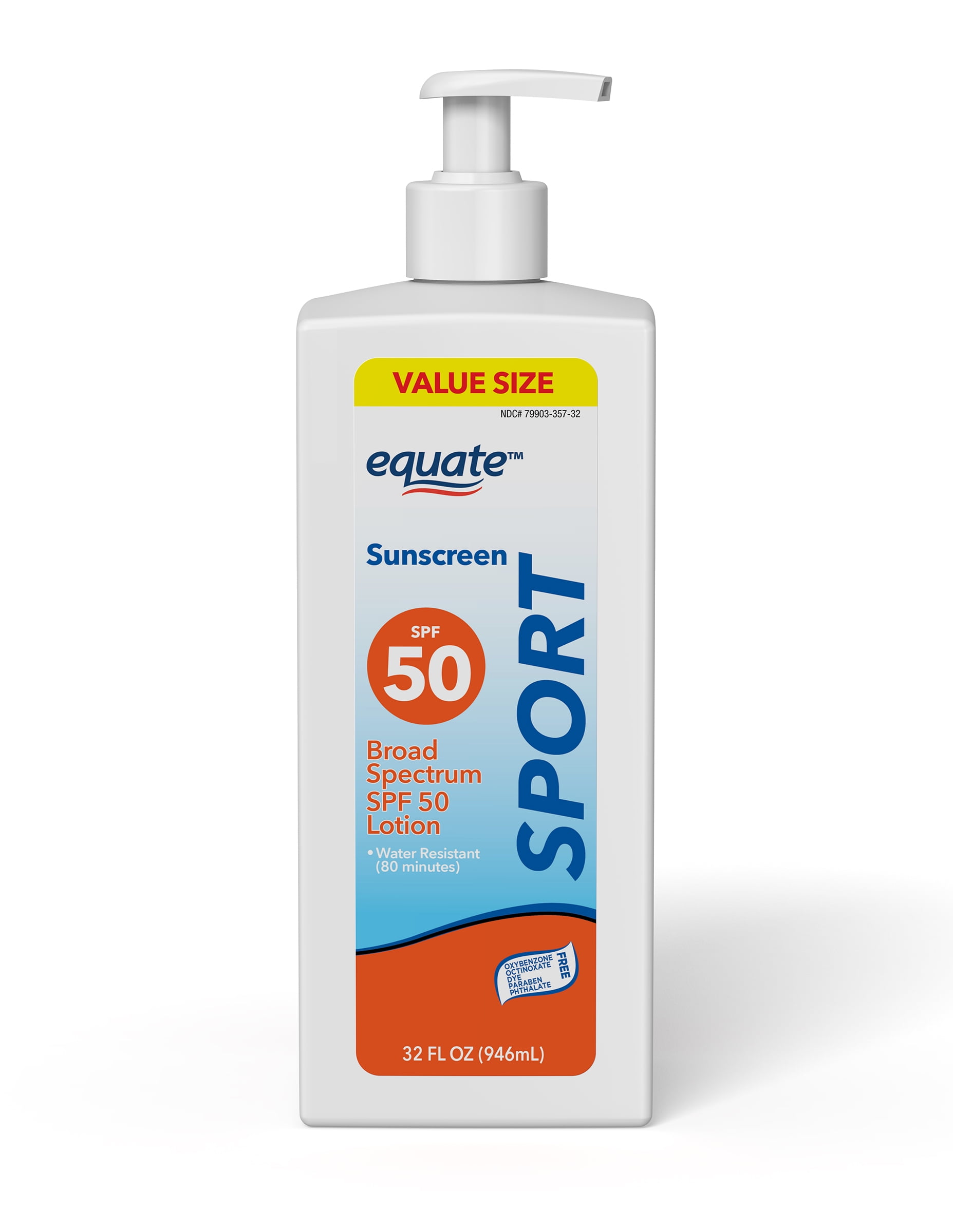 Equate Sport Broad Spectrum Sunscreen Lotion SPF 50 (White, 32 fl oz) w4vxu