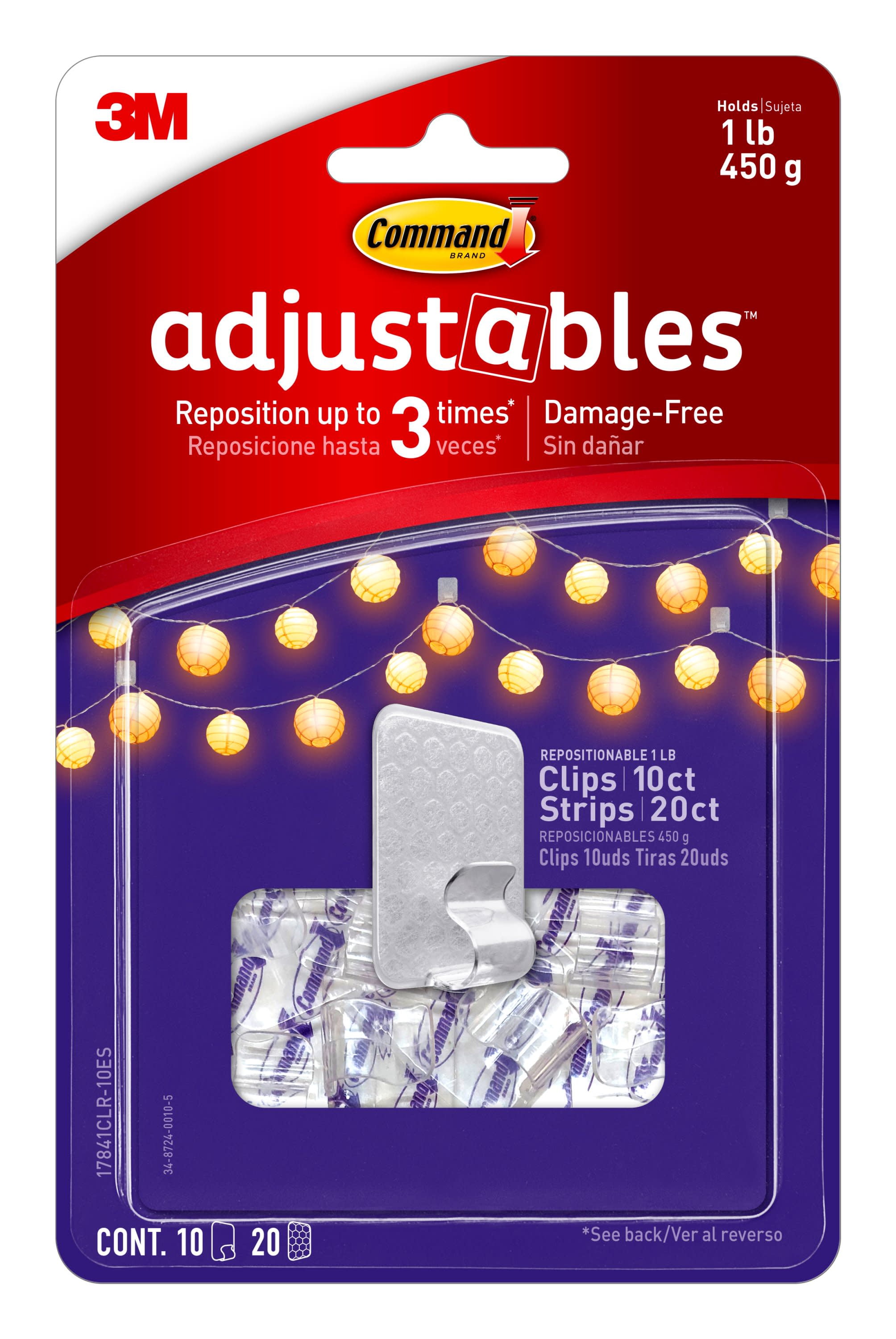 Command Adjustables Repositionable Clips, Damage-Free Wall Hanging Hooks (Clear, 10 Pack) lqizv
