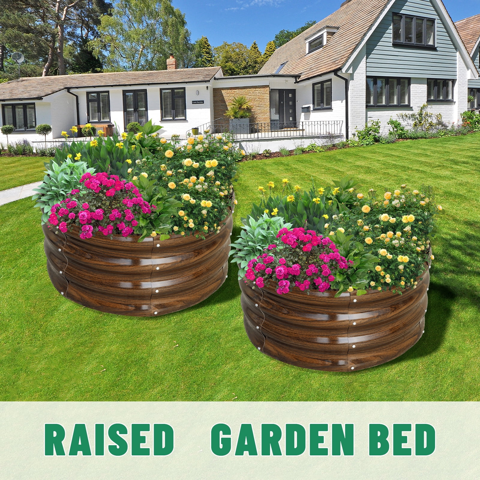 SnugNiture Galvanized Raised Garden Bed Kit, Heavy-Duty Steel Planter for Vegetables and Flowers (Brown, 2ft x 2ft x 1ft, 2 Pack) y3oh2