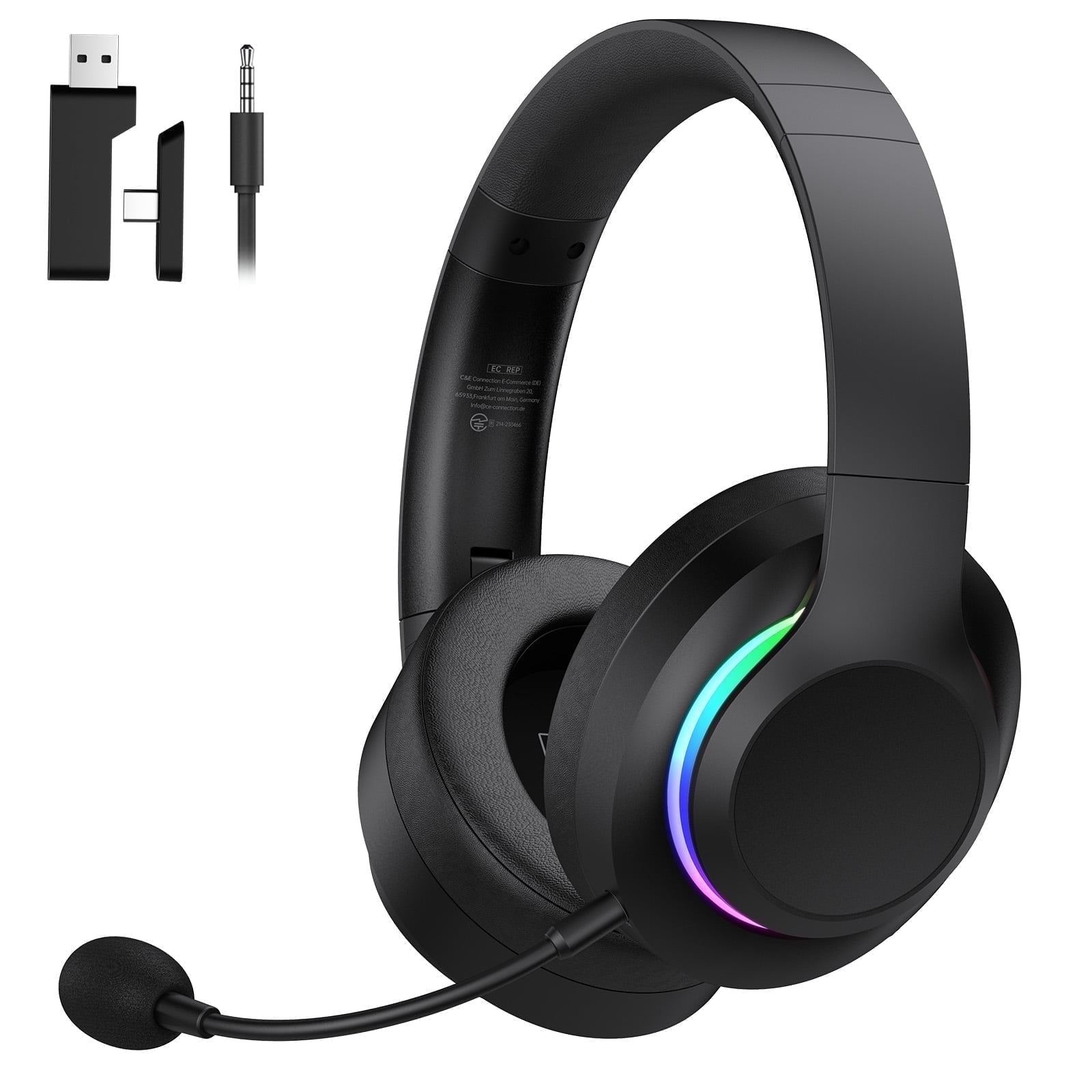 AYEDLOE Wireless Gaming Headset with Bluetooth 5.4 and 2.4GHz USB, Noise Canceling Mic, Multi-Platform Compatibility (Black) opoge
