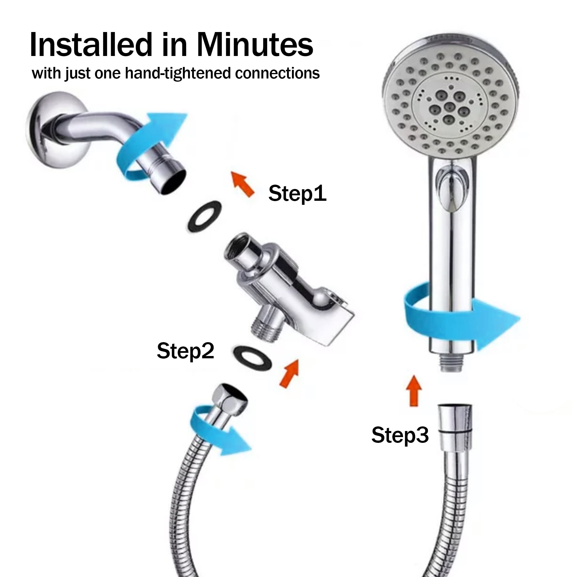 SUPTREE High Pressure Handheld Shower Head with 59 in Stainless Steel Hose (Silver) zkypa