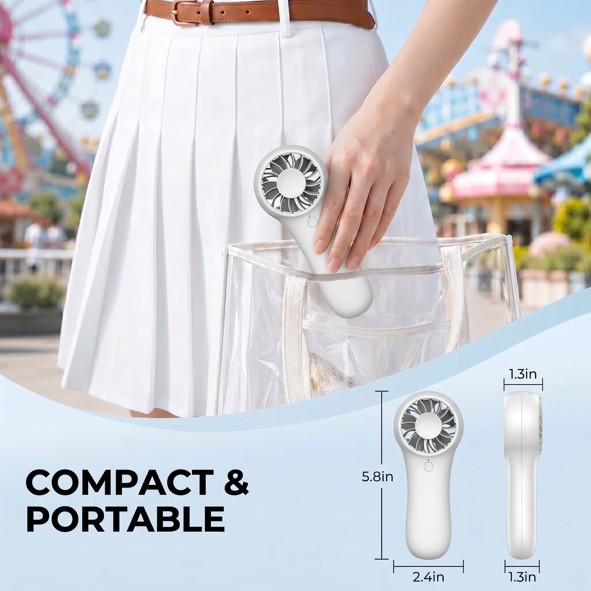 ATUPEN Handheld Mini Fan, 3-Speed Rechargeable Portable Cooling Fan for Office and Travel (White, 1200mAh) g77hj