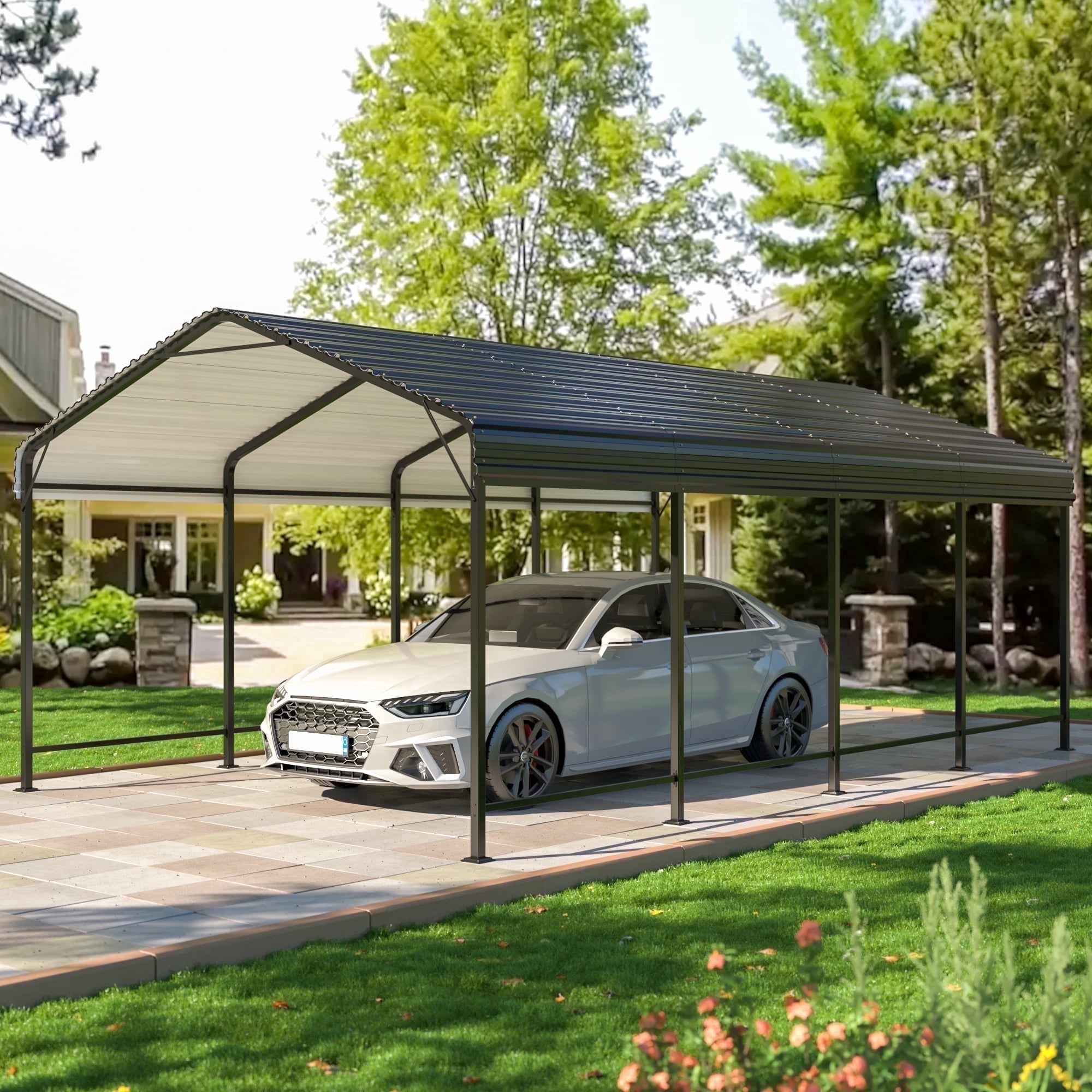 NETAJE Heavy Duty Metal Carport, Galvanized Steel Roof Outdoor Shelter for Vehicles (12 ft x 20 ft) vzc3b
