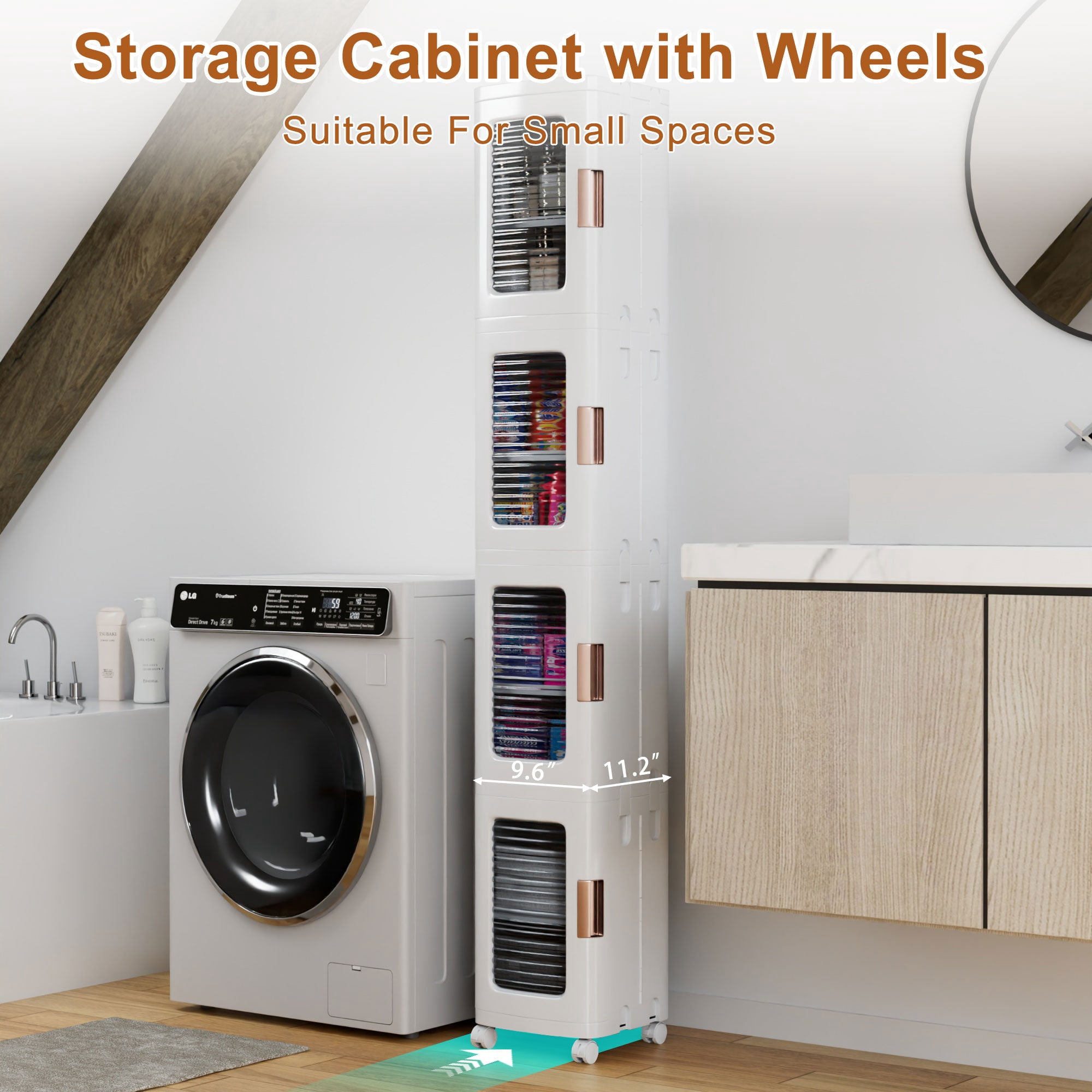 VECELO Folding Stackable Storage Organizer with Wheels, Durable Space-Saving Bin (White, 4 Pack, 65.4 in) pgq4f