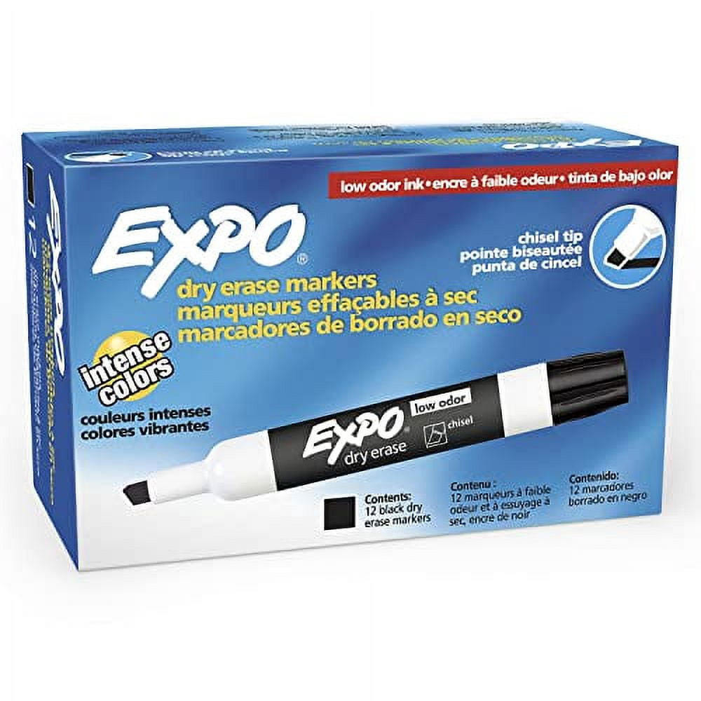 Expo Dry Erase Markers, Chisel Tip, Low-Odor Ink, Whiteboard Markers (Black, 12 Count) xi9xg