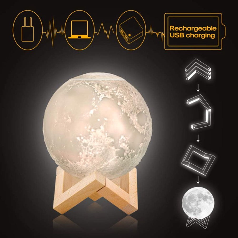 Dsseng Moon Lamp Humidifier 3-in-1 Ultrasonic Cool Mist Diffuser with 8-Color LED Night Light (Yellow, 28 fl oz) wh1sb