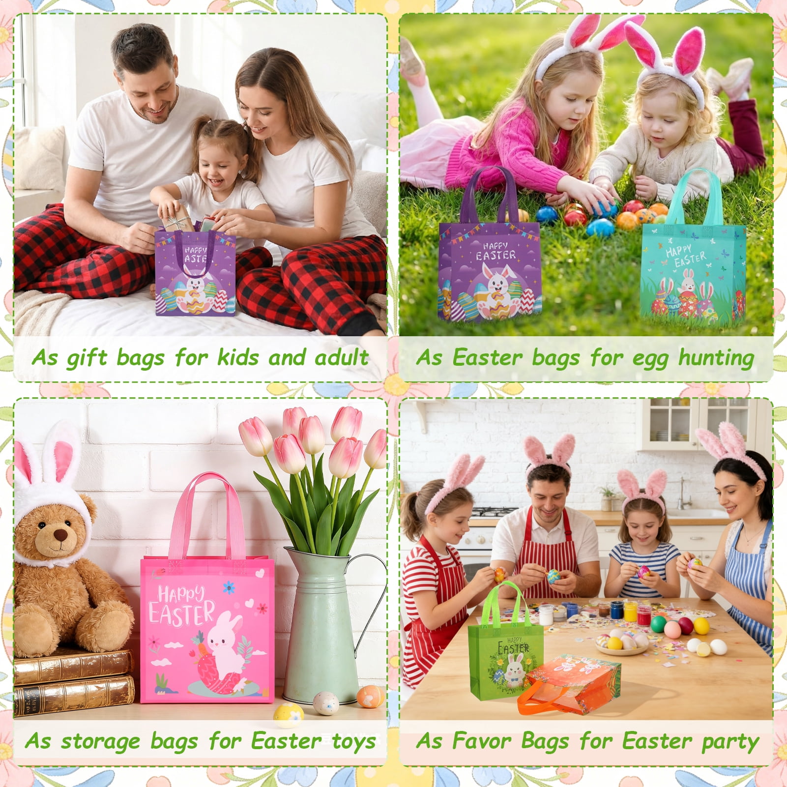 sixwipe Easter Gift Bags with Handles, Reusable Non-Woven Tote Bags for Egg Hunts and Party Favors (Blue, 12 Pack, 8.6x4.3x9 in) 7bxvg