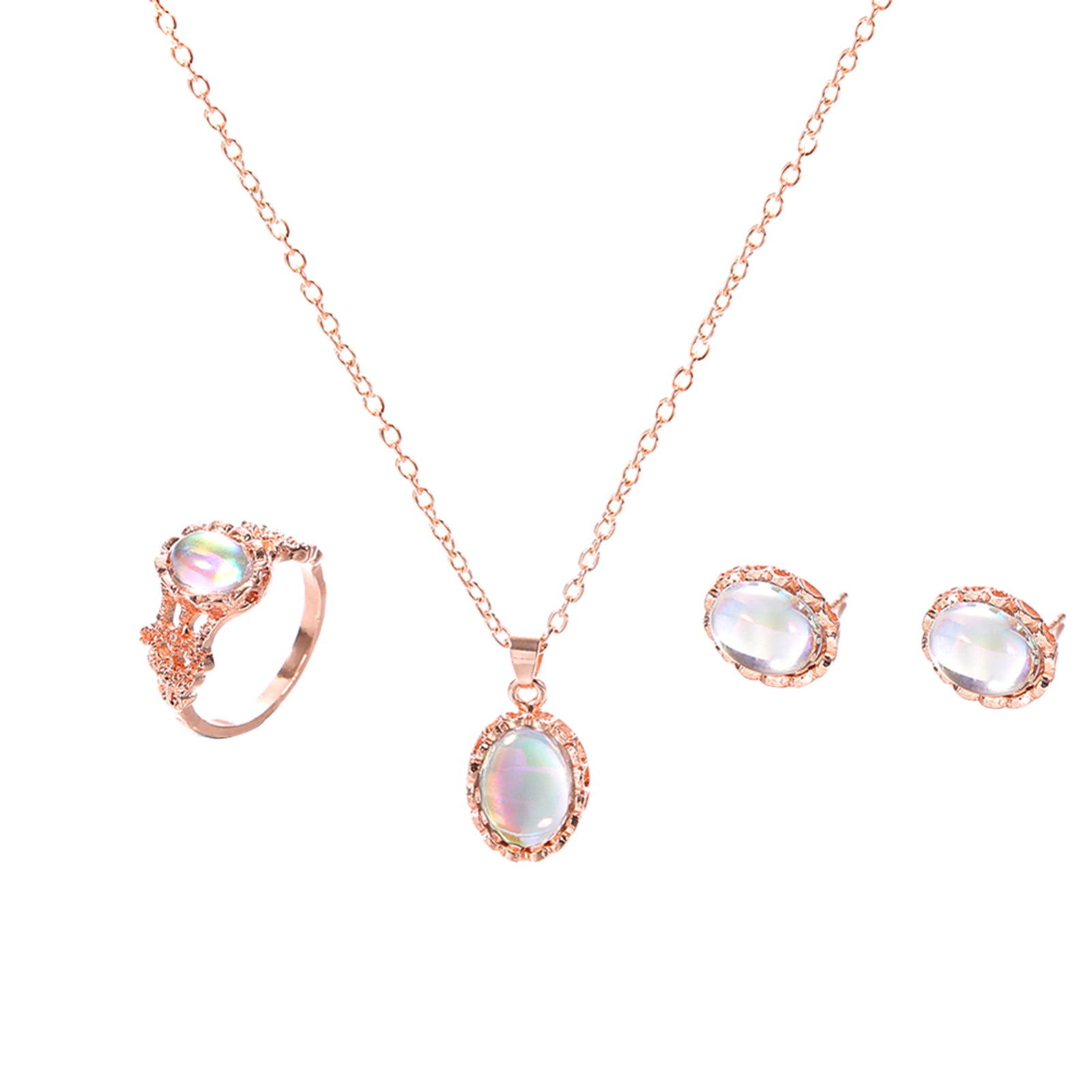 Yesbay Elegant Oval Faux Opal Jewelry Set for Women Engagement Wedding (Rose Gold, 18.9 in) 8sx0w