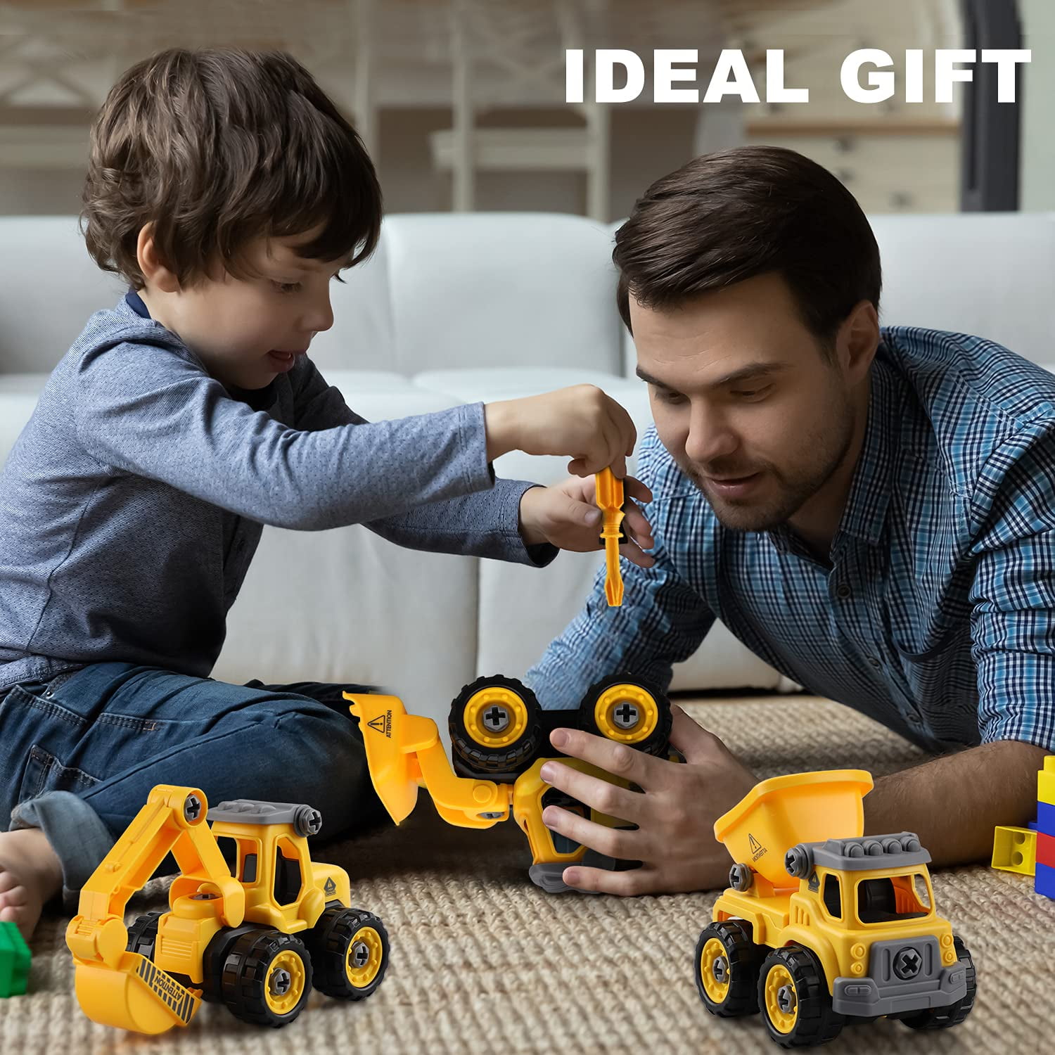 Toy Life Construction Vehicle Building Set, STEM Educational Toy for Kids (Yellow, 3 Count) ph9bv