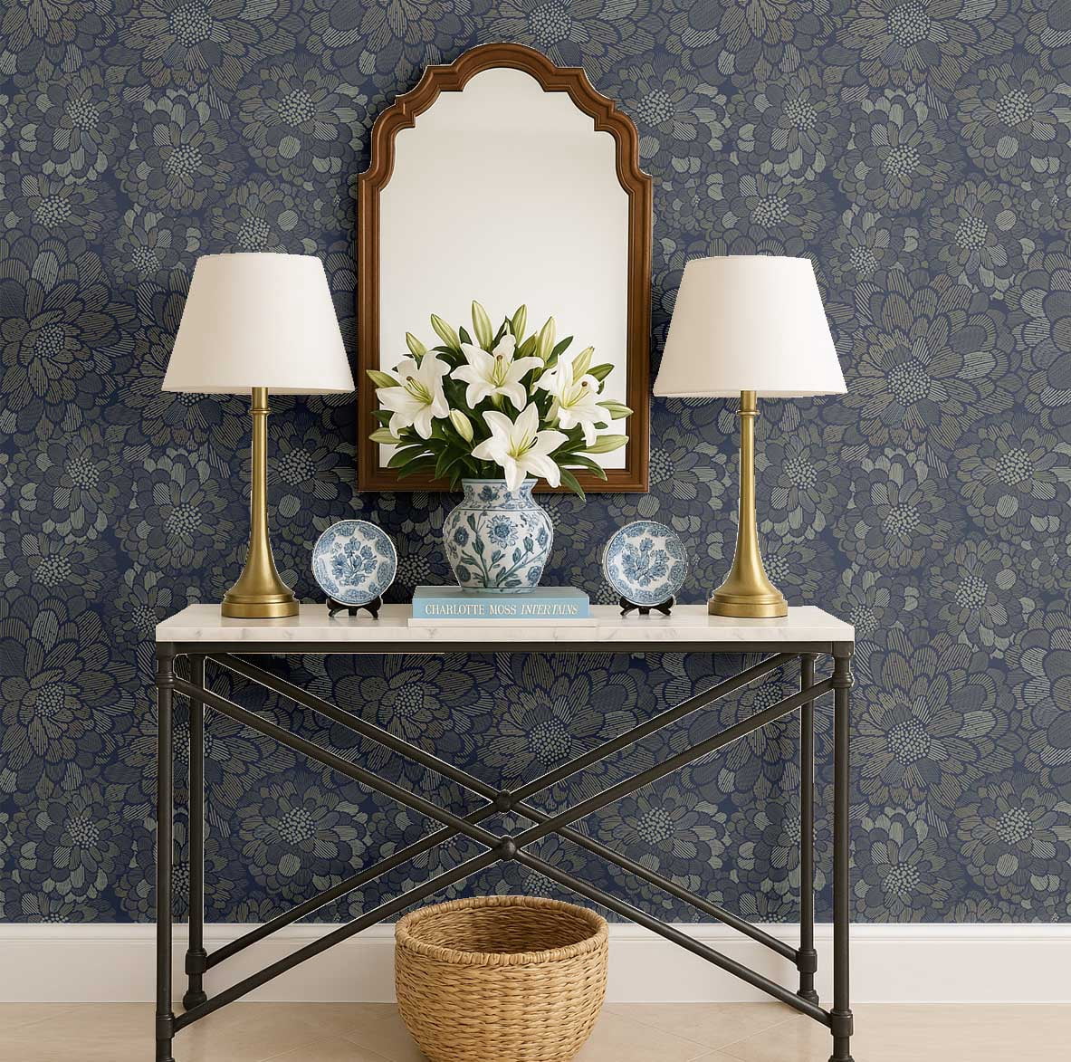 S4Sassy Peel and Stick Floral Wallpaper, Removable Vinyl Wall Covering for Home Decor (Blue, 25 in x 120 in) 0k48k